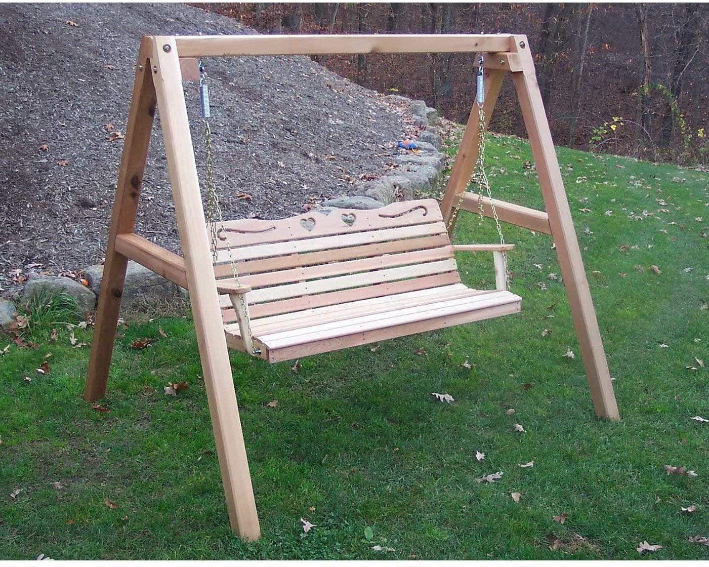 Creekvine Designs 4' Cedar Country Hearts Porch Swing with Stand-Rustic Furniture Marketplace