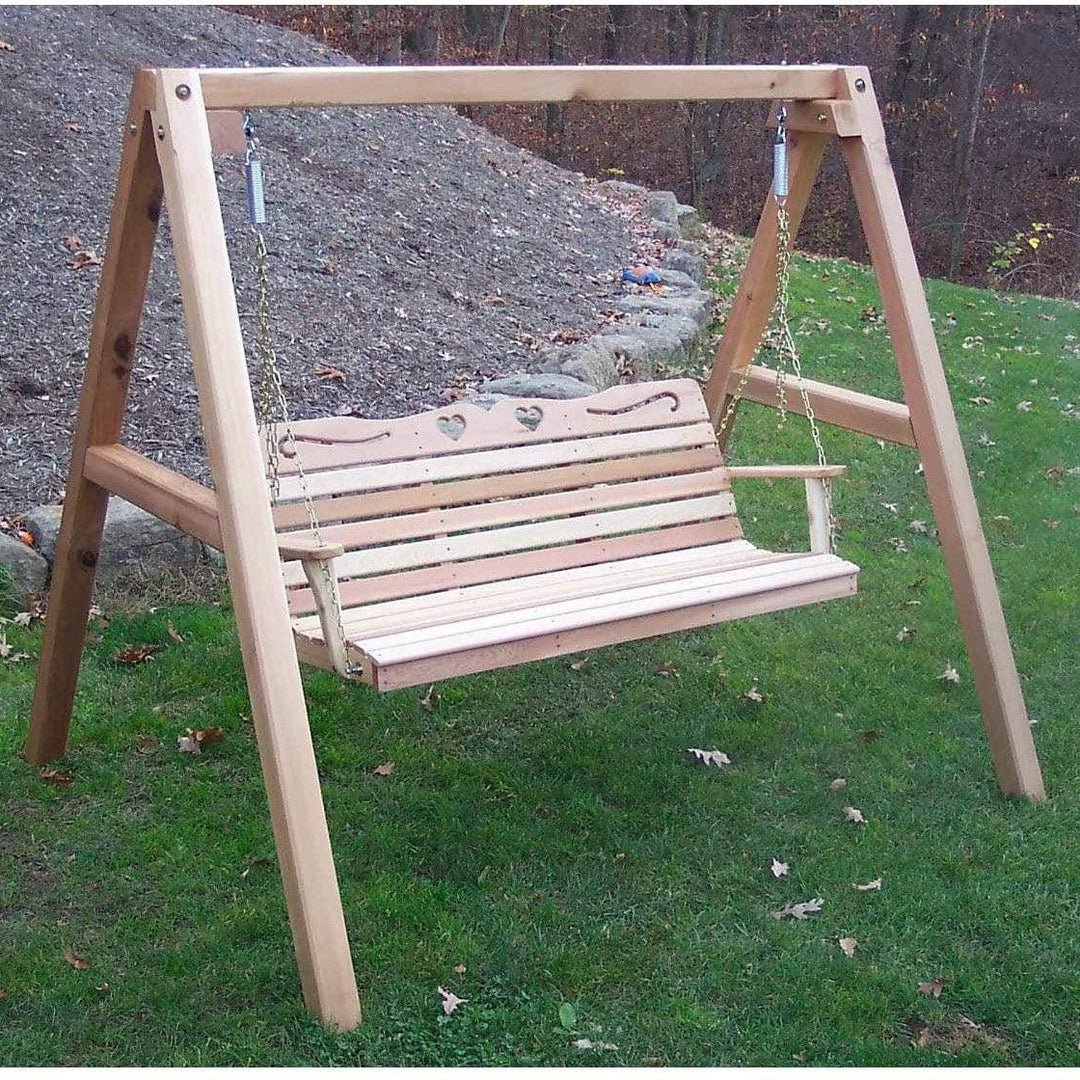 Creekvine Designs 4' Cedar Country Hearts Porch Swing with Stand-Rustic Furniture Marketplace