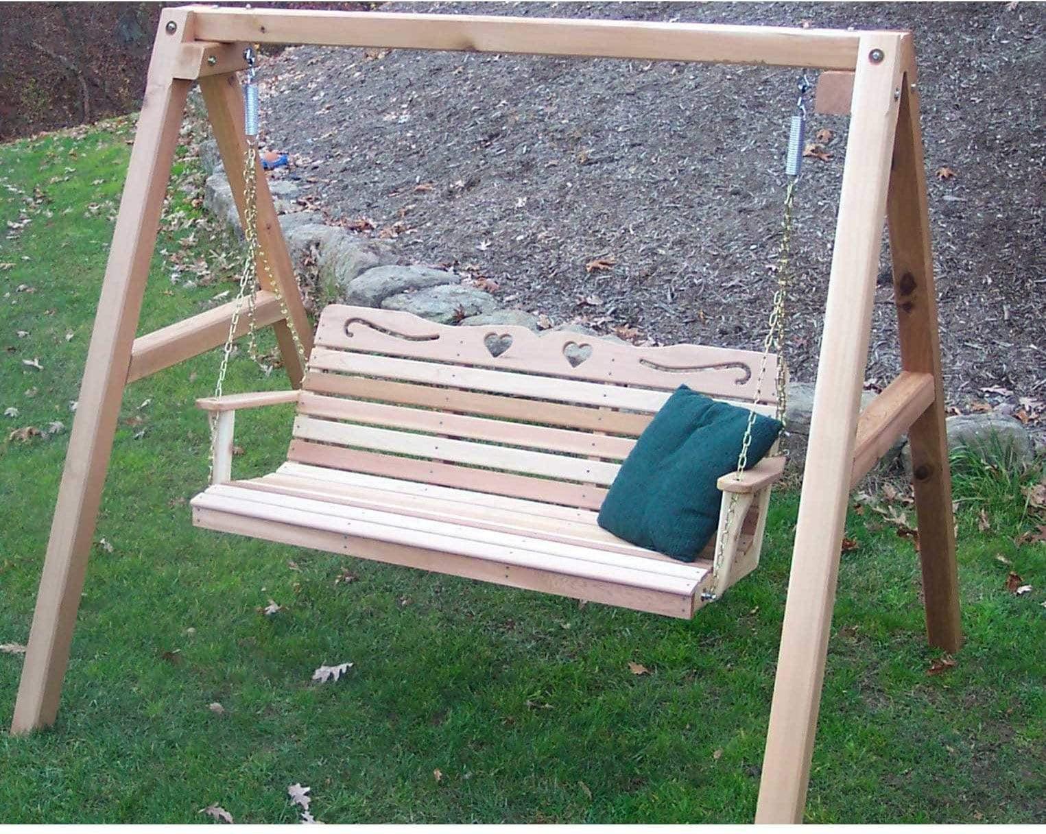 Creekvine Designs 4' Cedar Country Hearts Porch Swing with Stand-Rustic Furniture Marketplace