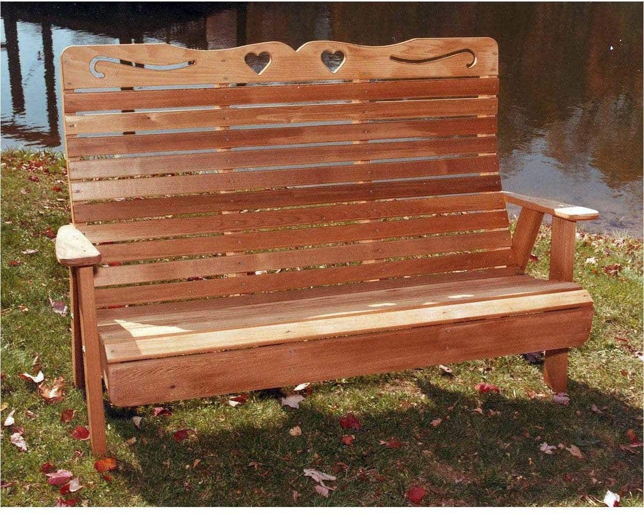 Creekvine Designs 4' Cedar Royal Country Hearts Garden Bench-Rustic Furniture Marketplace