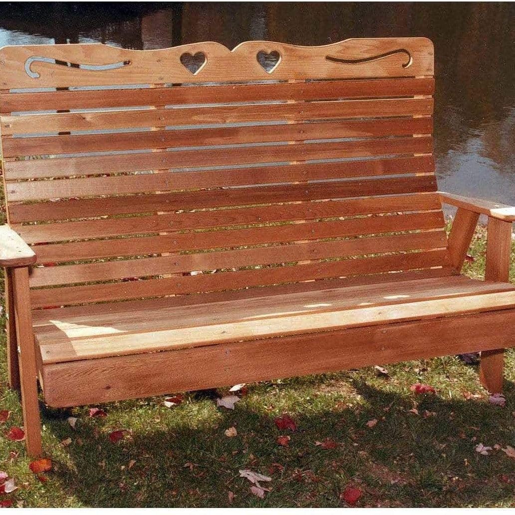 Creekvine Designs 5' Cedar Royal Country Hearts Garden Bench-Rustic Furniture Marketplace