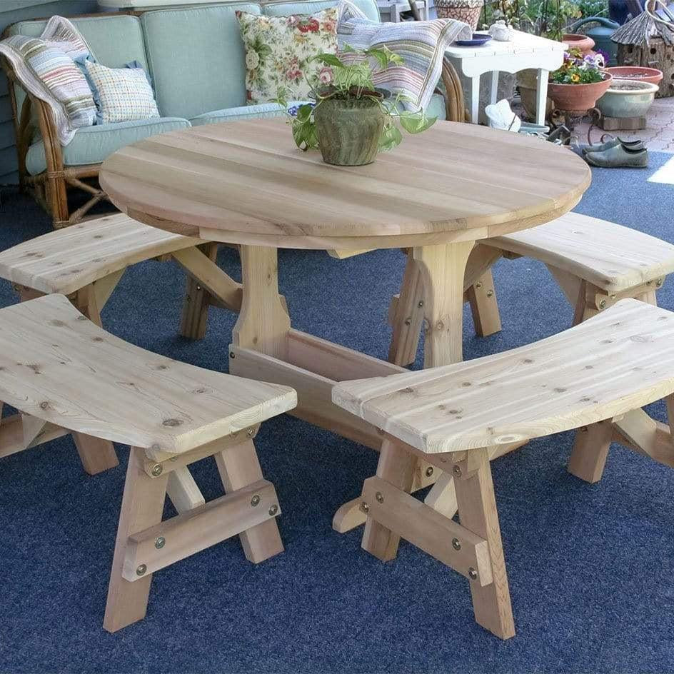 Creekvine Designs 57" Cedar Round Trestle Dining Set-Rustic Furniture Marketplace