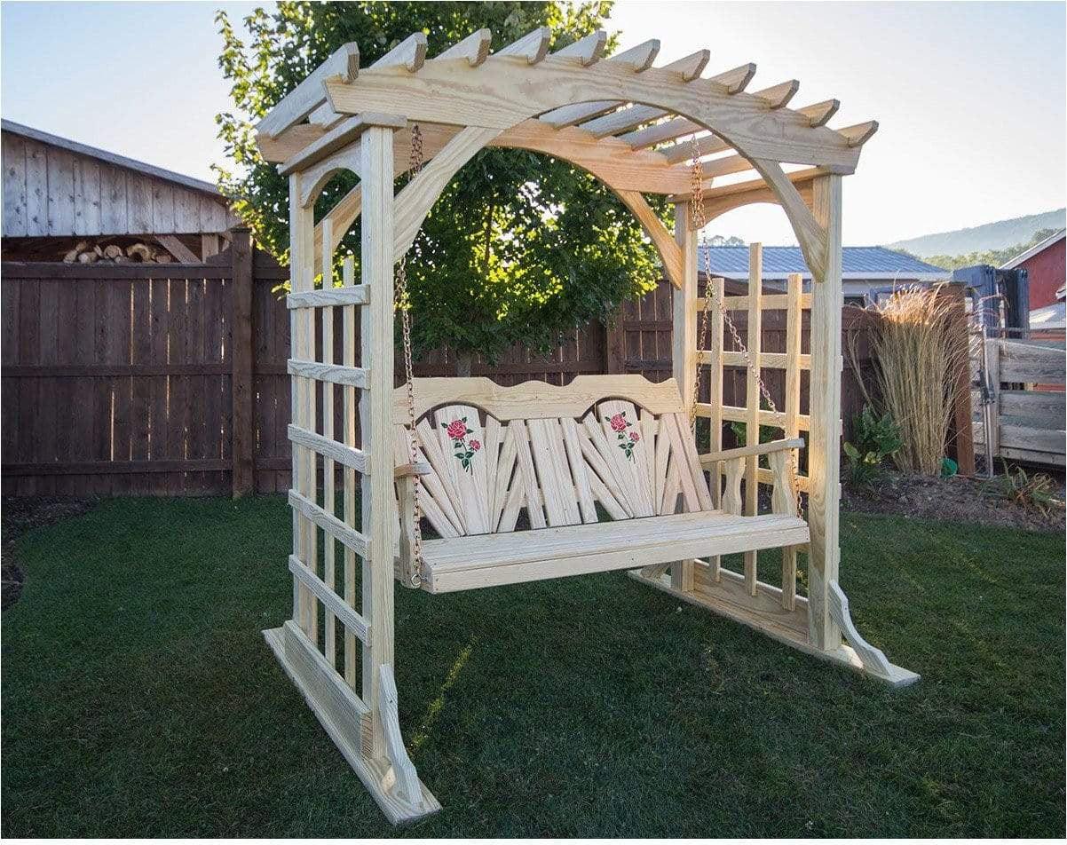 Creekvine Designs 64” Treated Pine Fanback Swing with Rose Design-Rustic Furniture Marketplace