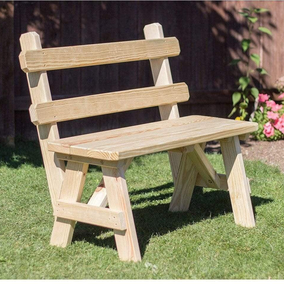 Creekvine Designs 66" Treated Pine Traditional Garden Bench with Back-Rustic Furniture Marketplace