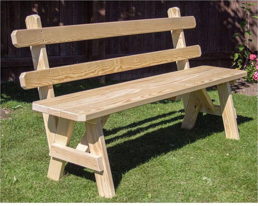 Creekvine Designs 66" Treated Pine Traditional Garden Bench with Back-Rustic Furniture Marketplace