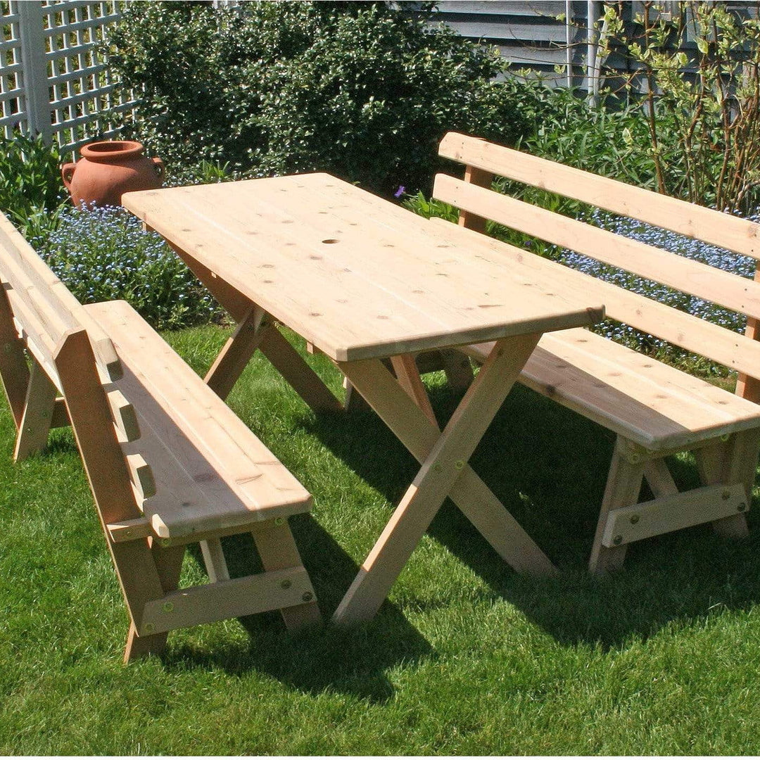 Creekvine Designs Cedar 6' Cross Legged Picnic Table with (2) Backed Benches-Rustic Furniture Marketplace