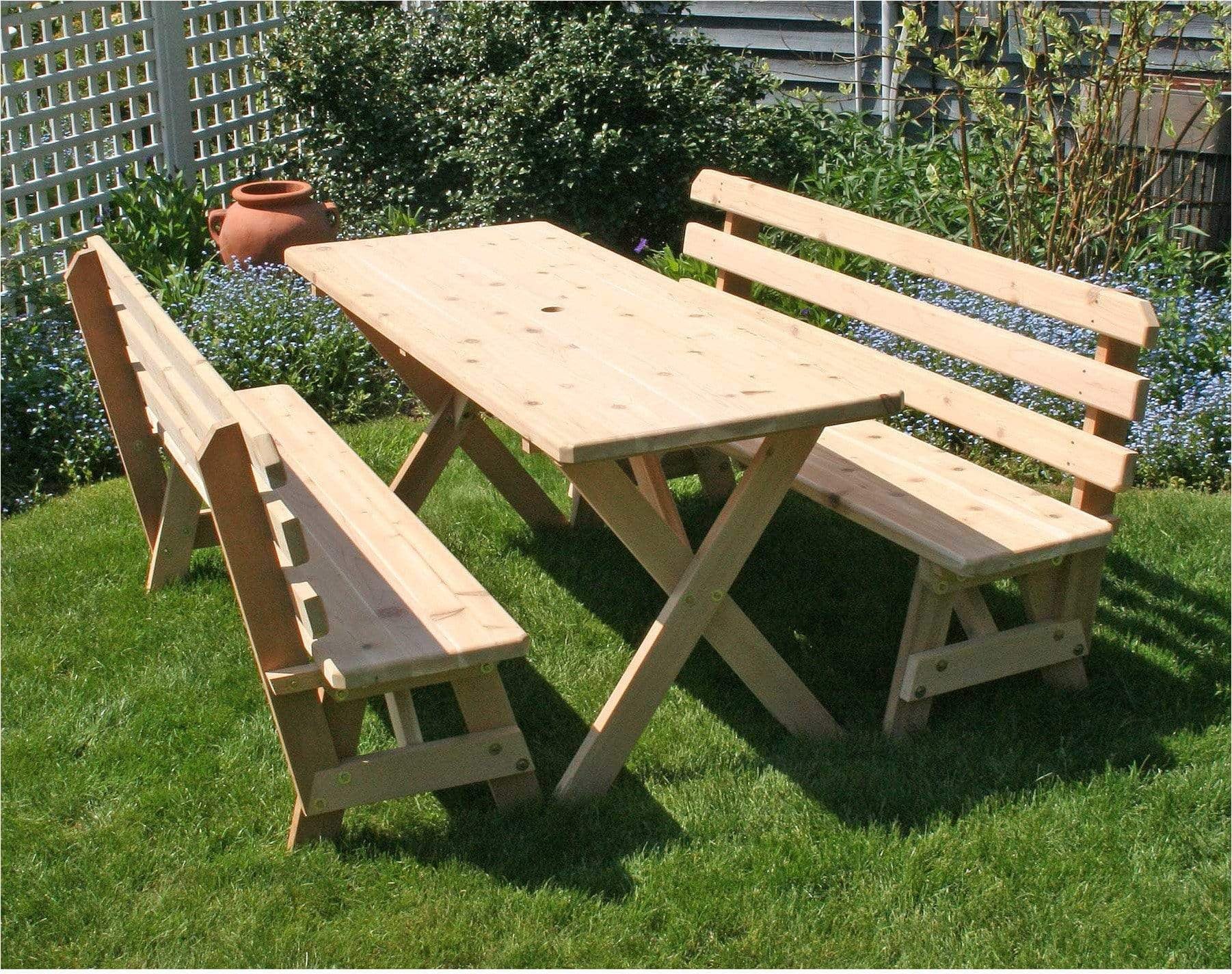 Creekvine Designs Cedar 8' Cross Legged Picnic Table with (4) Backed Benches-Rustic Furniture Marketplace