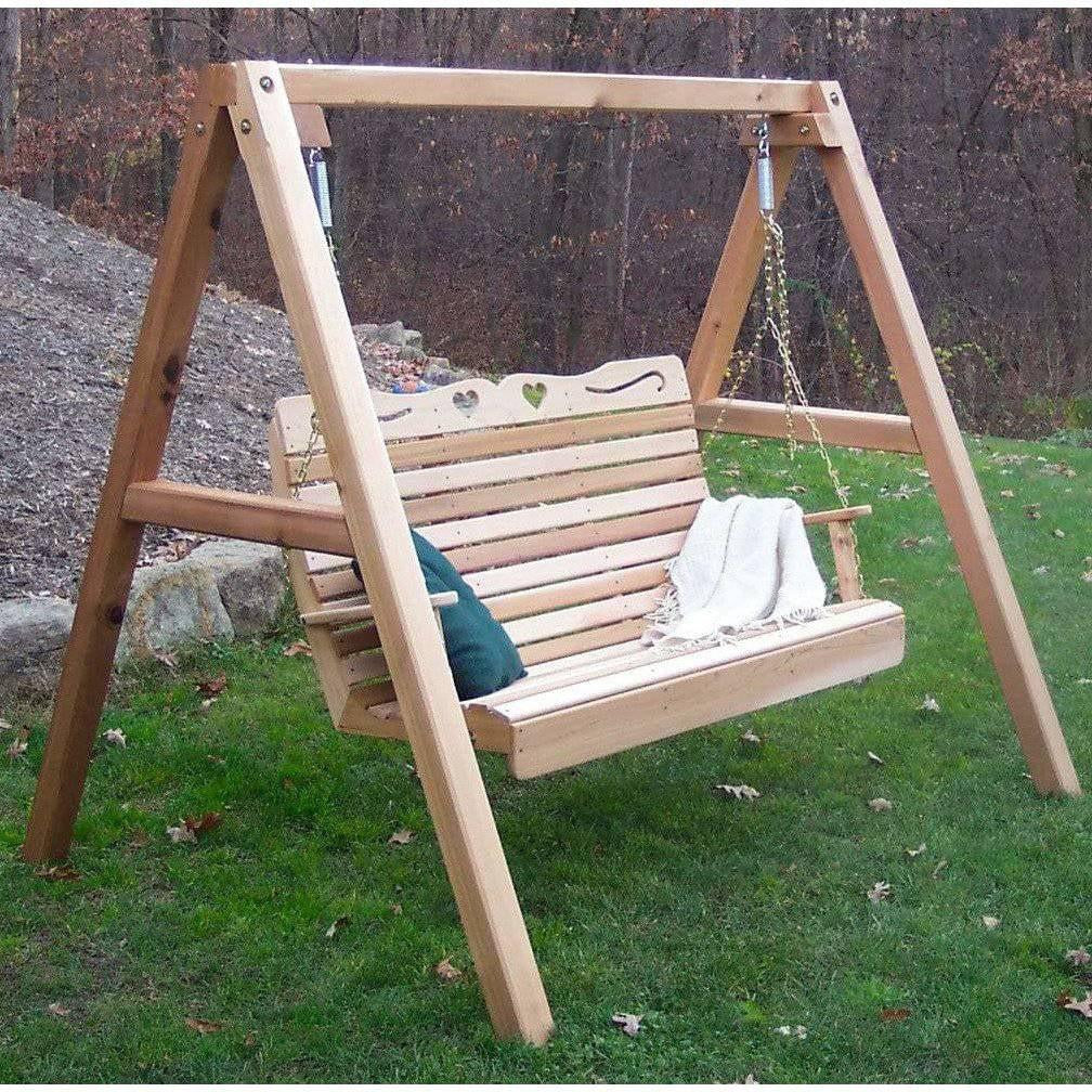 Creekvine Designs Cedar Royal Country Hearts Porch Swing with 5' Stand-Rustic Furniture Marketplace