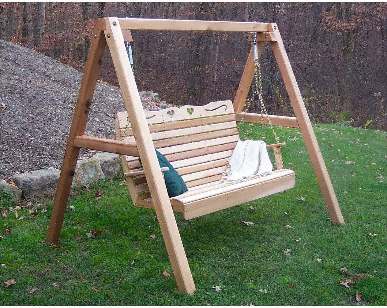 Creekvine Designs Cedar Royal Country Hearts Porch Swing with 5' Stand-Rustic Furniture Marketplace