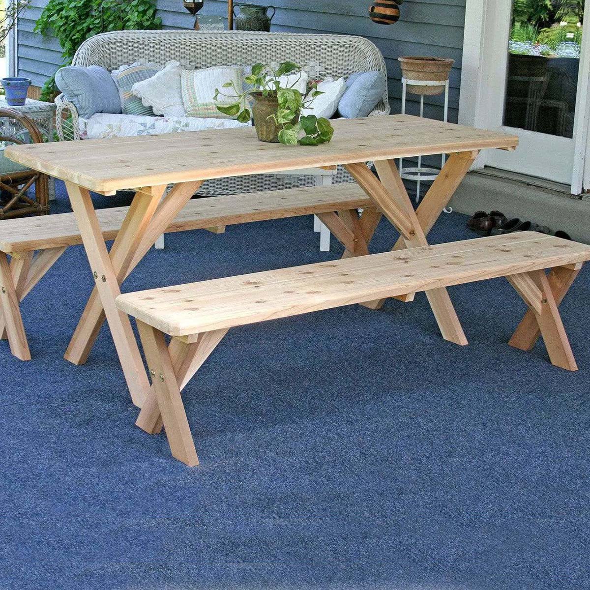 Creekvine Designs Red Cedar 10' Picnic Table with Detached Benches-Rustic Furniture Marketplace