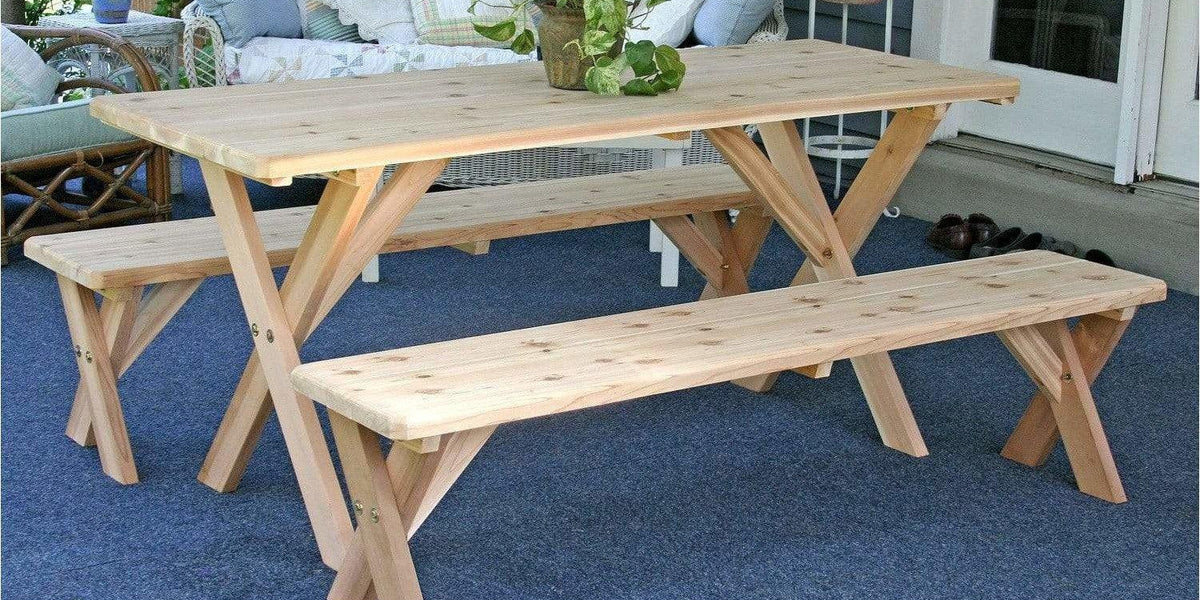 Creekvine Designs Red Cedar 6 Picnic Table with Detached Benches Rustic Furniture Marketplace