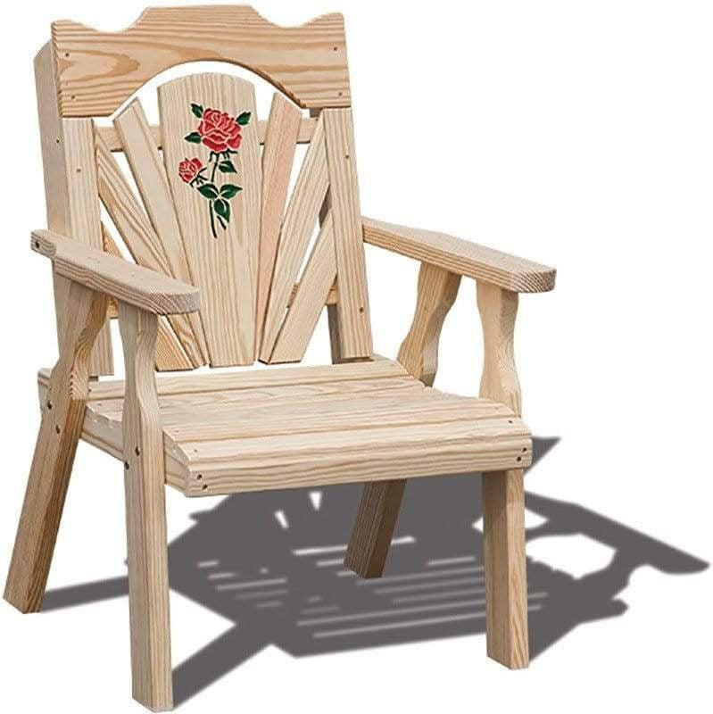 Creekvine Designs Treated Pine Fanback Patio Chair with Rose Design-Rustic Furniture Marketplace