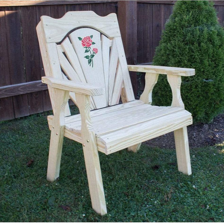Creekvine Designs Treated Pine Fanback Patio Chair with Rose Design-Rustic Furniture Marketplace