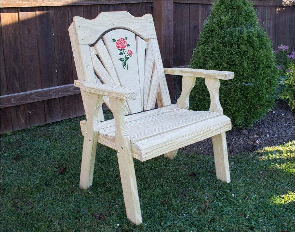 Creekvine Designs Treated Pine Fanback Patio Chair with Rose Design-Rustic Furniture Marketplace