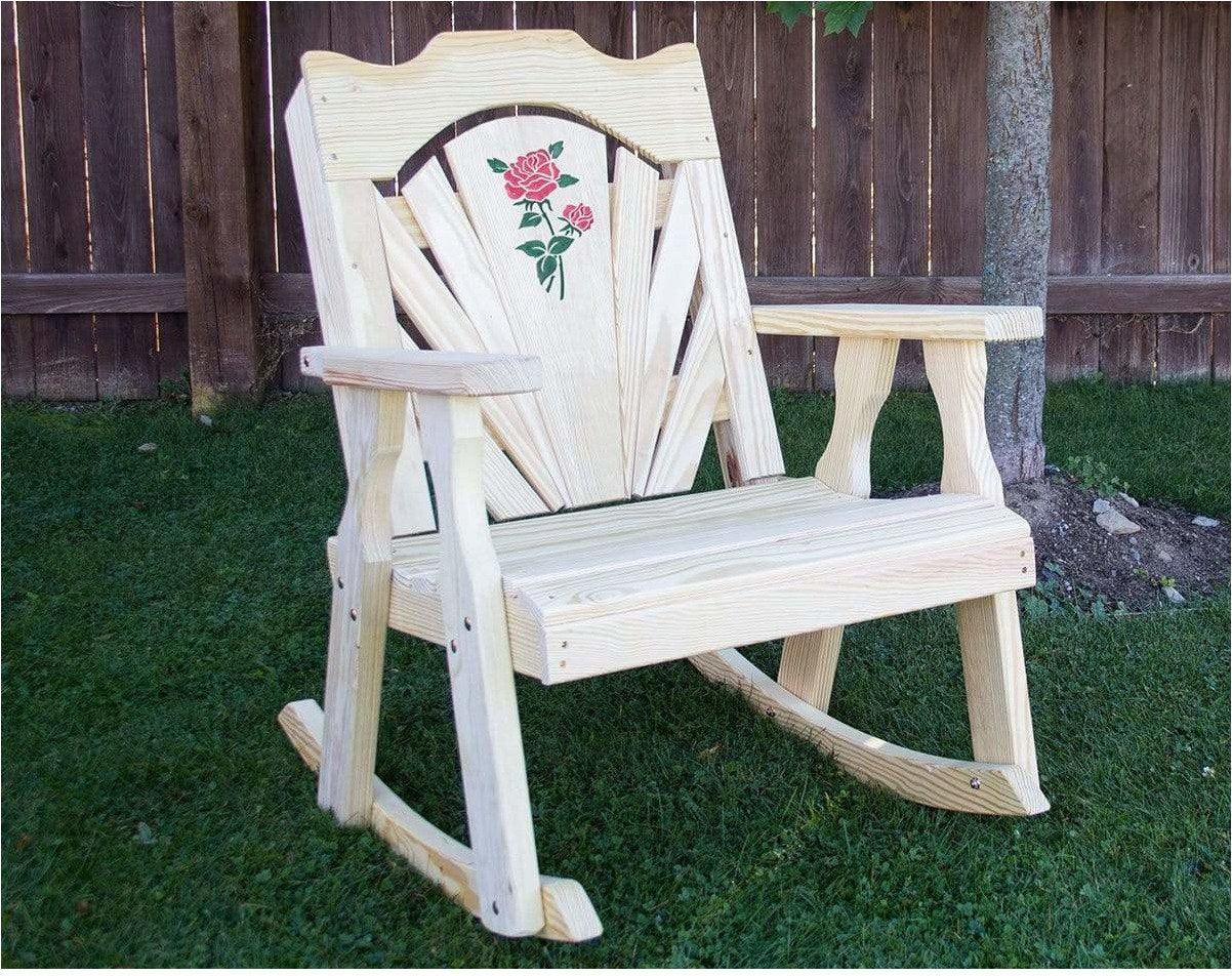 Creekvine Designs Treated Pine Fanback Rocking Chair with Rose Design-Rustic Furniture Marketplace