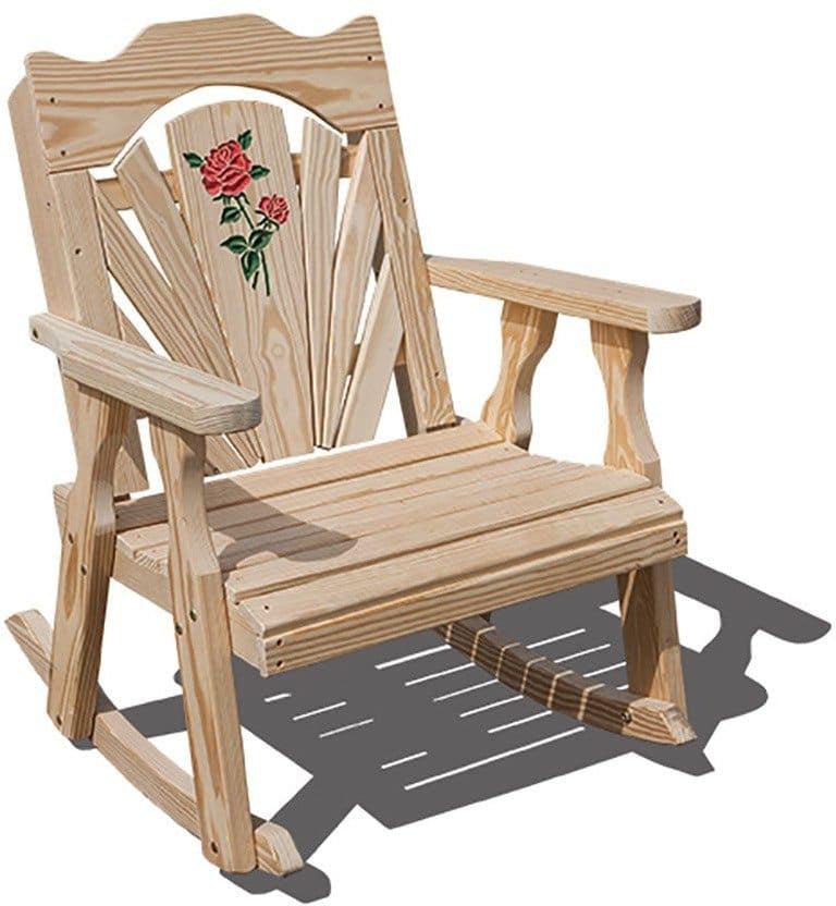 Creekvine Designs Treated Pine Fanback Rocking Chair with Rose Design-Rustic Furniture Marketplace