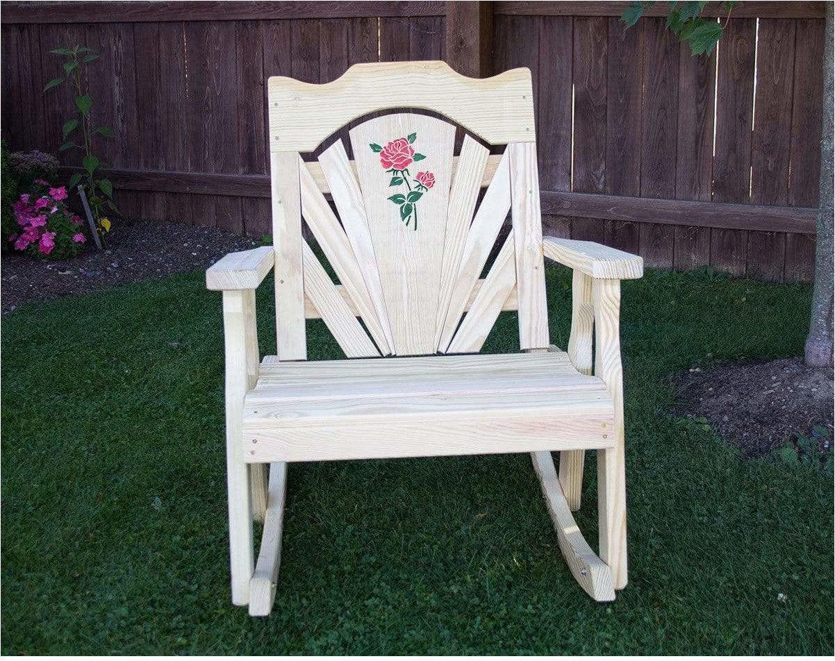 Creekvine Designs Treated Pine Fanback Rocking Chair with Rose Design-Rustic Furniture Marketplace