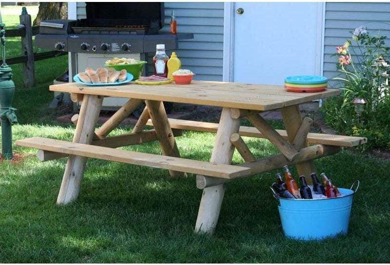 Lakeland Mills 6’ Log Picnic Table with Attached Benches-Rustic Furniture Marketplace