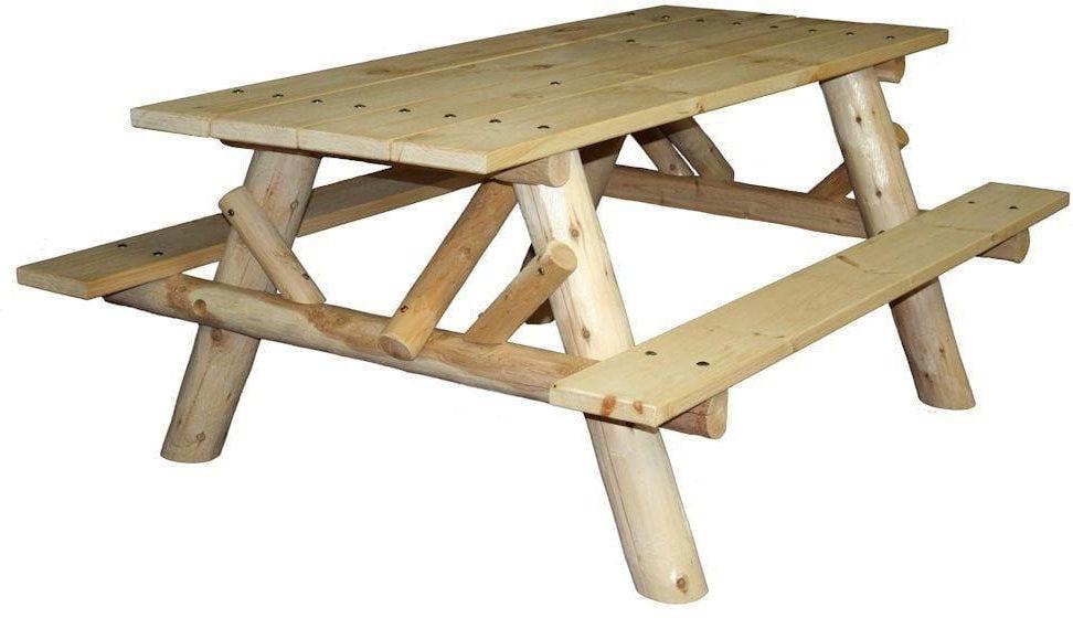 Lakeland Mills 6’ Log Picnic Table with Attached Benches-Rustic Furniture Marketplace