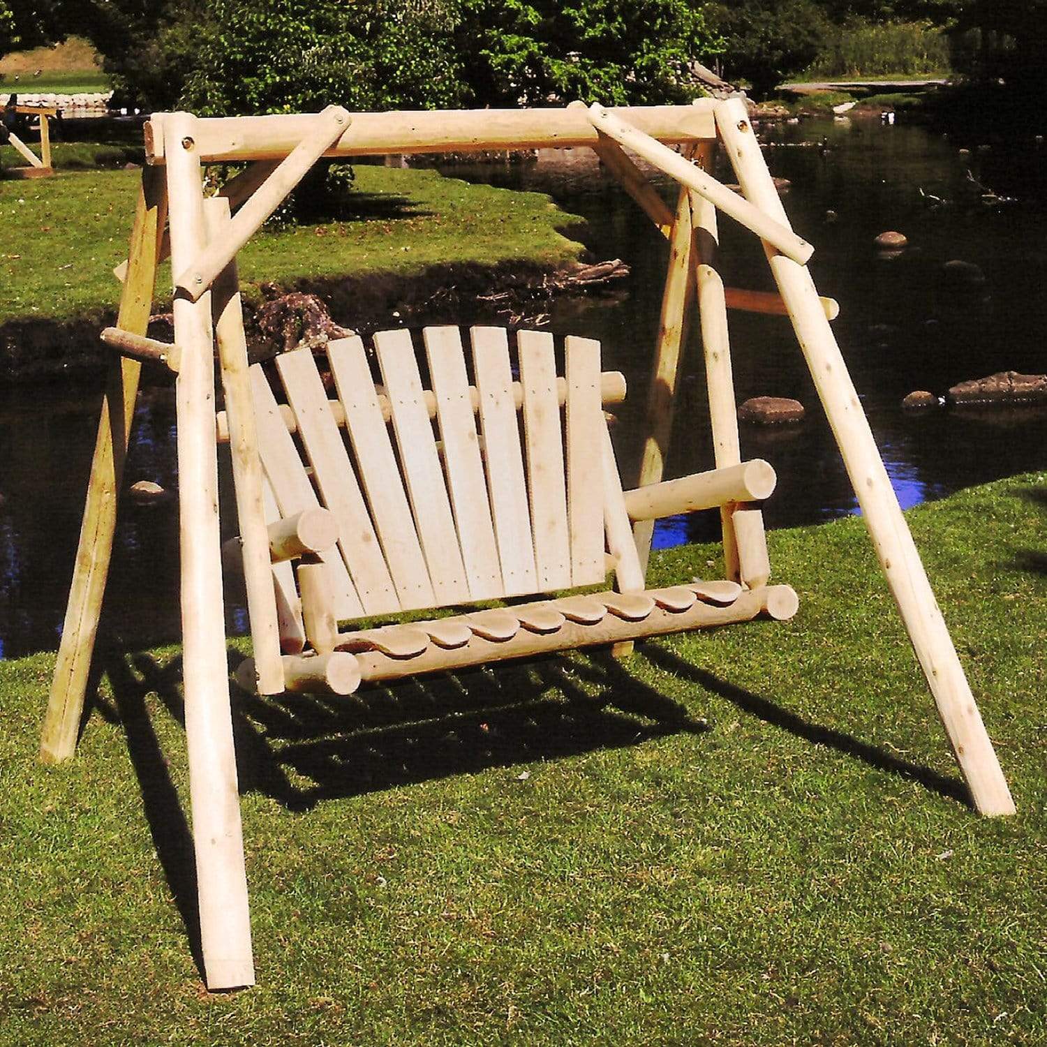 Lakeland Mills Cedar Log 4' Yard Swing-Rustic Furniture Marketplace