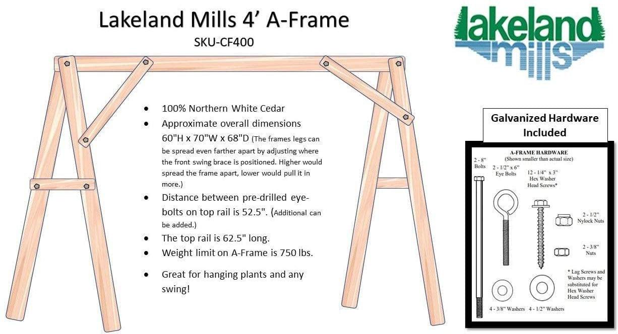 Lakeland Mills Cedar Log A-Frame 4' Swing Mount-Rustic Furniture Marketplace