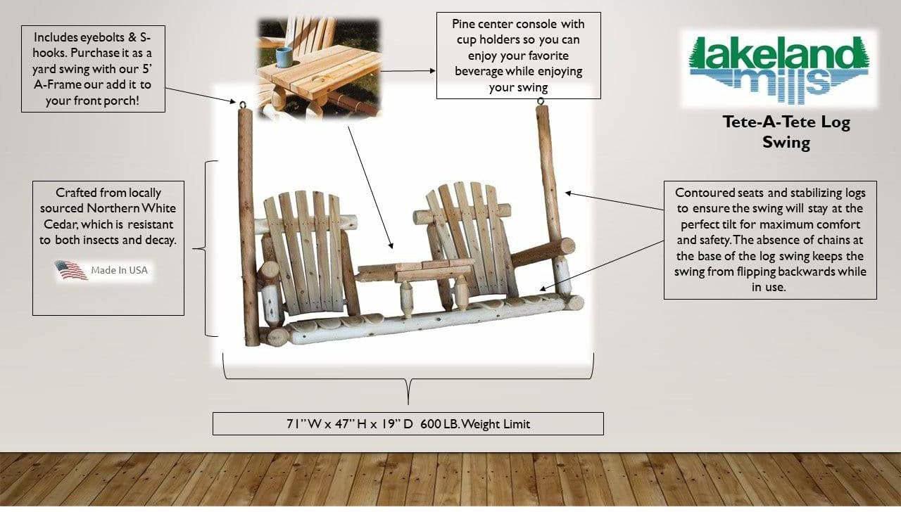 Lakeland Mills Cedar Log Tete-A-Tete Yard Swing-Rustic Furniture Marketplace