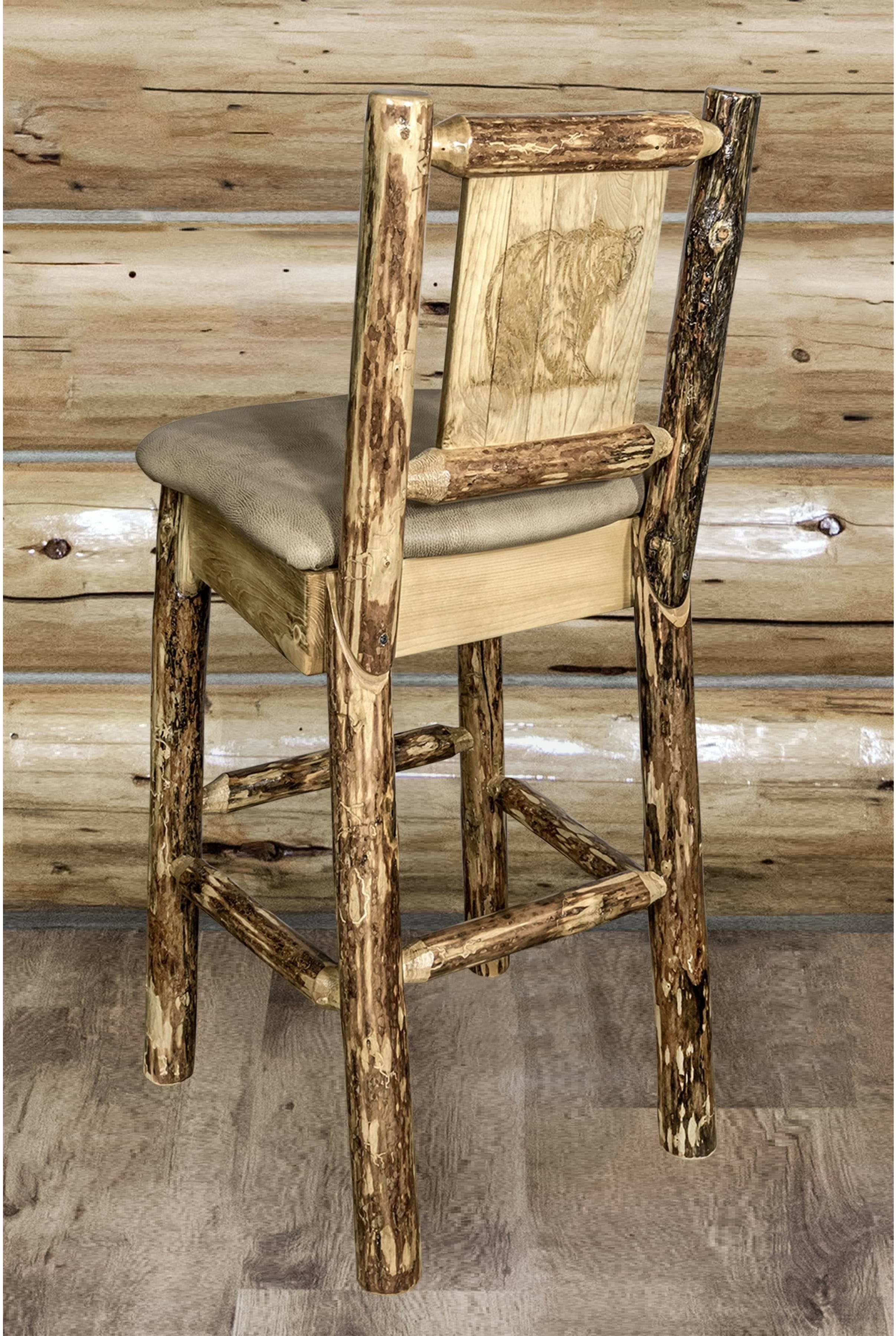 Montana Woodworks Glacier Country Collection Back Supported Barstool with Laser Engraved Design - Buckskin Upholstery-Rustic Furniture Marketplace