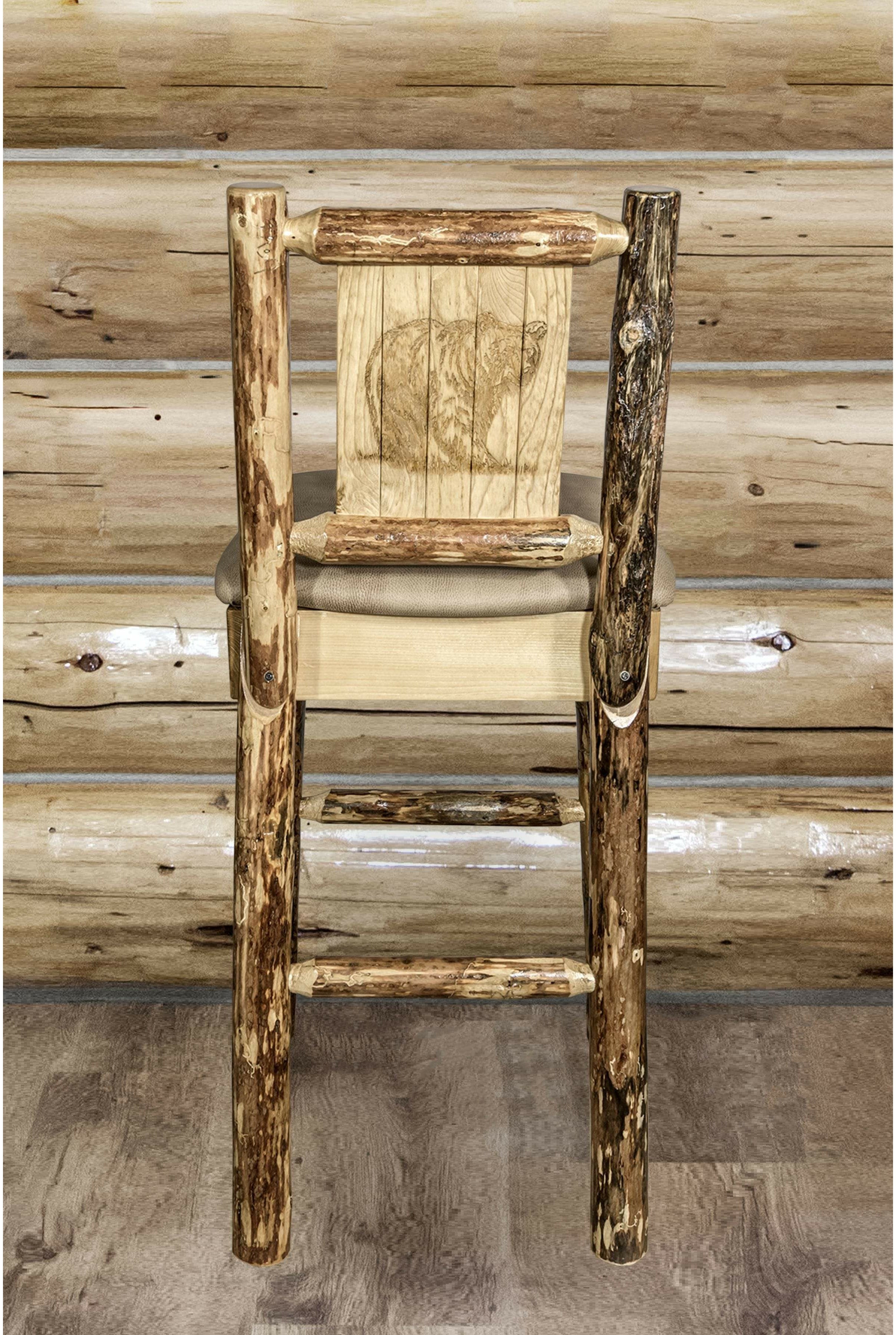 Montana Woodworks Glacier Country Collection Back Supported Barstool with Laser Engraved Design - Buckskin Upholstery-Rustic Furniture Marketplace