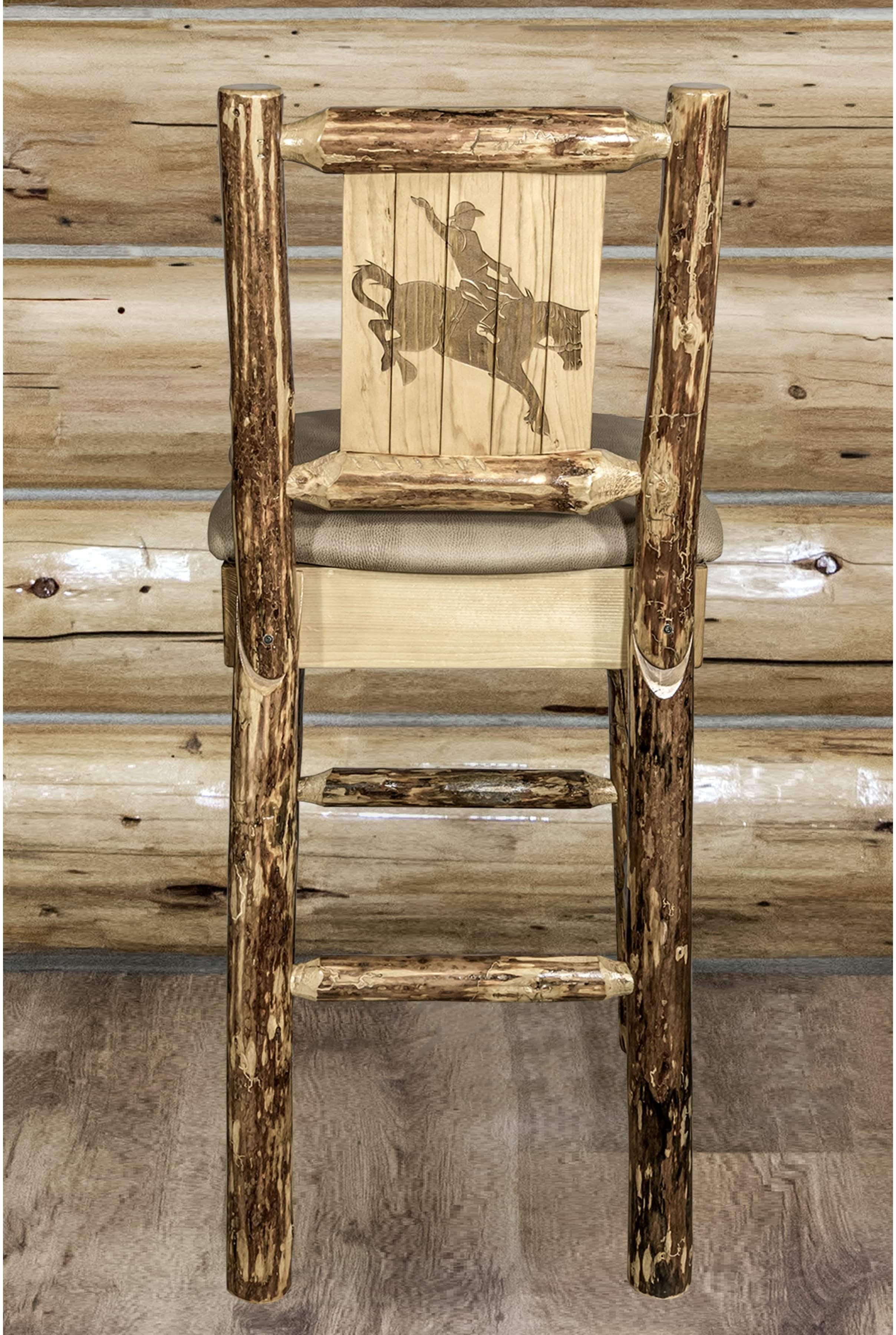 Montana Woodworks Glacier Country Collection Back Supported Barstool with Laser Engraved Design - Buckskin Upholstery-Rustic Furniture Marketplace