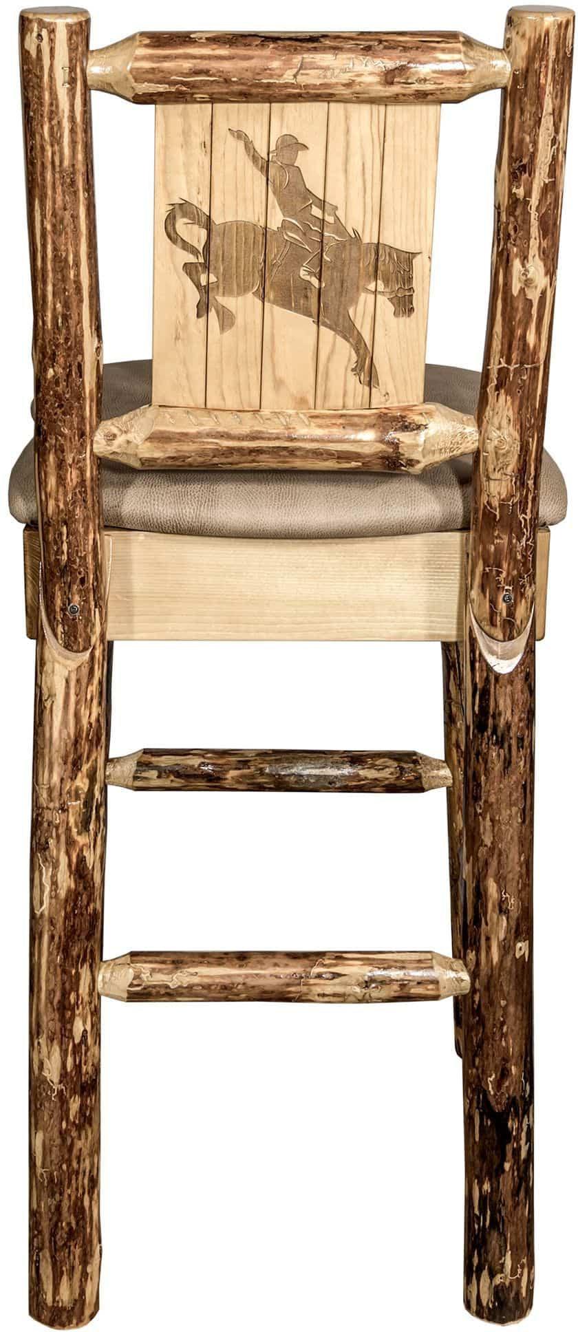 Montana Woodworks Glacier Country Collection Back Supported Barstool with Laser Engraved Design - Buckskin Upholstery-Rustic Furniture Marketplace