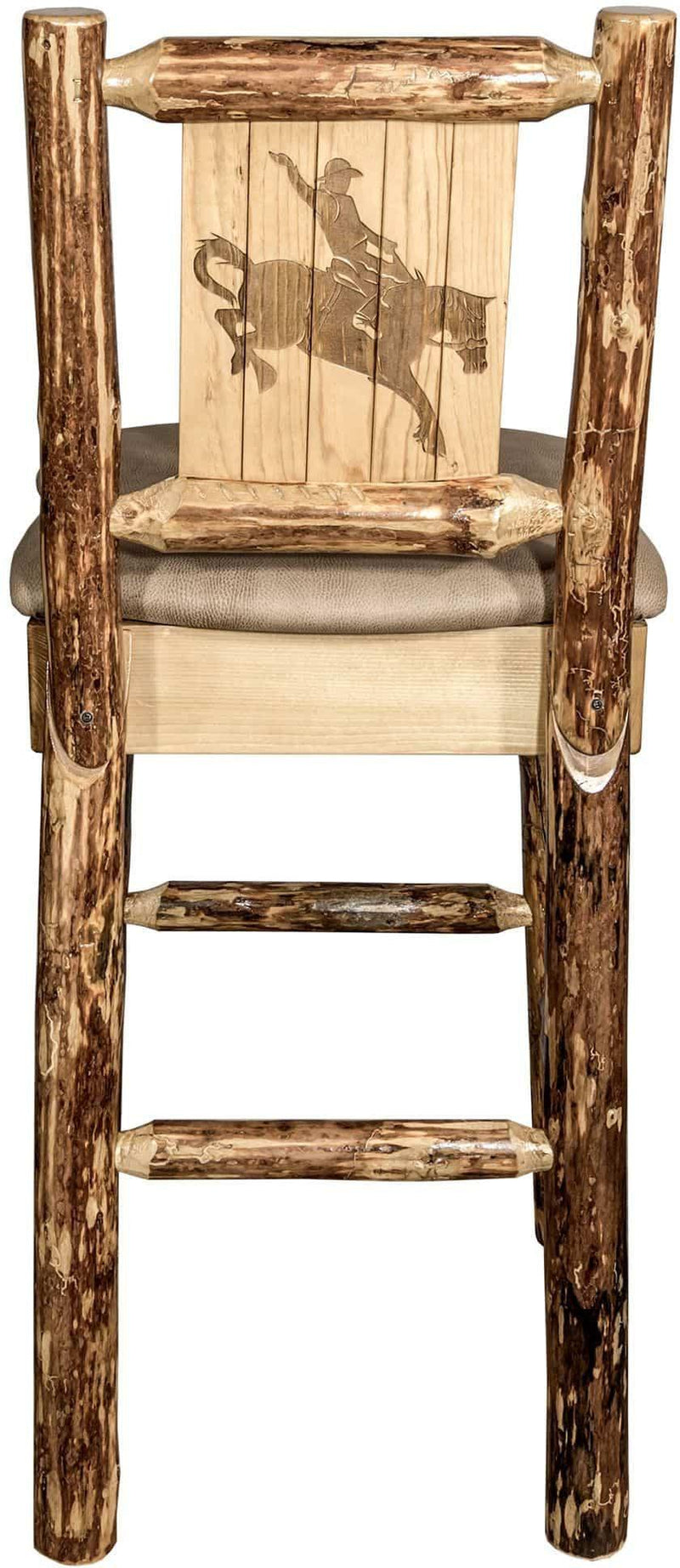Montana Woodworks Glacier Country Collection Back Supported Barstool with Laser Engraved Design - Buckskin Upholstery-Rustic Furniture Marketplace