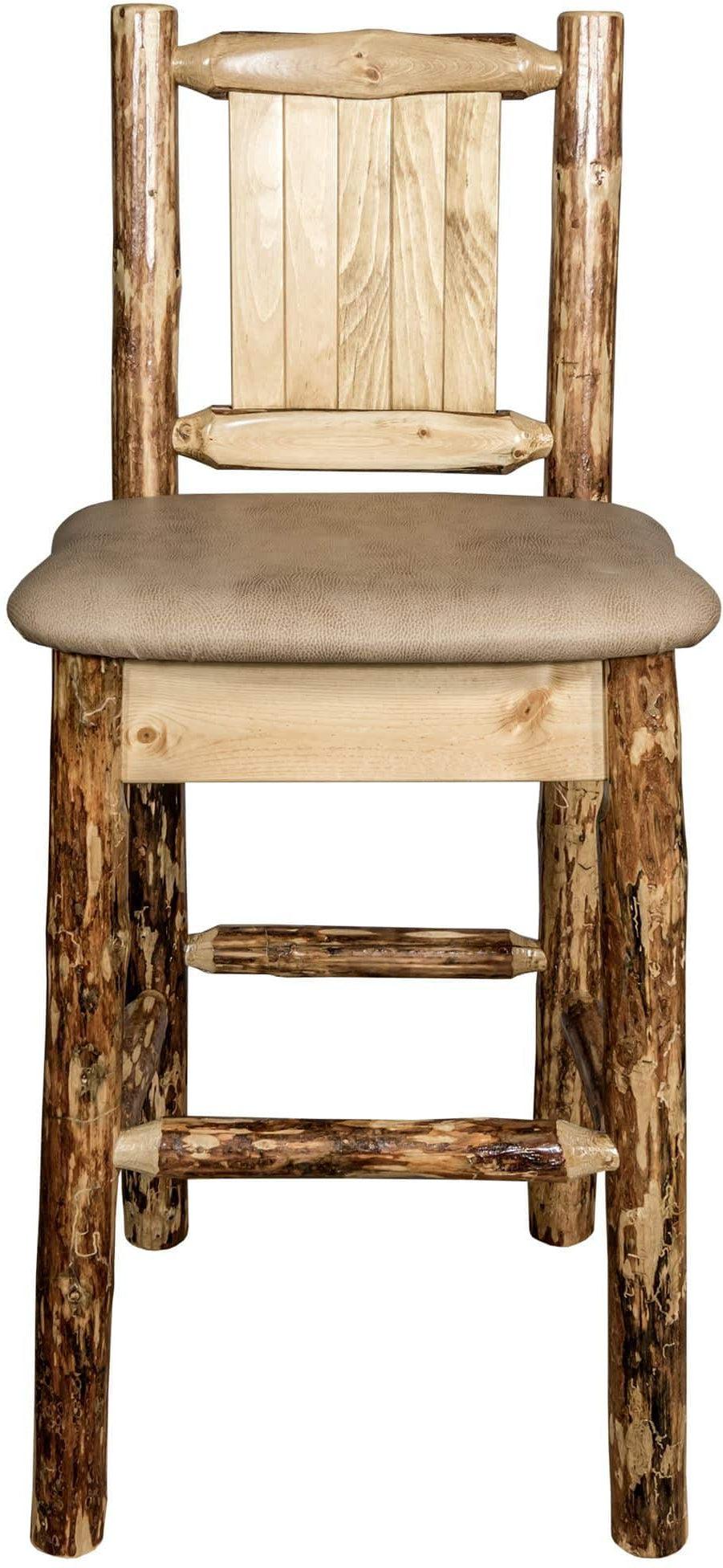 Montana Woodworks Glacier Country Collection Back Supported Barstool with Laser Engraved Design - Buckskin Upholstery-Rustic Furniture Marketplace