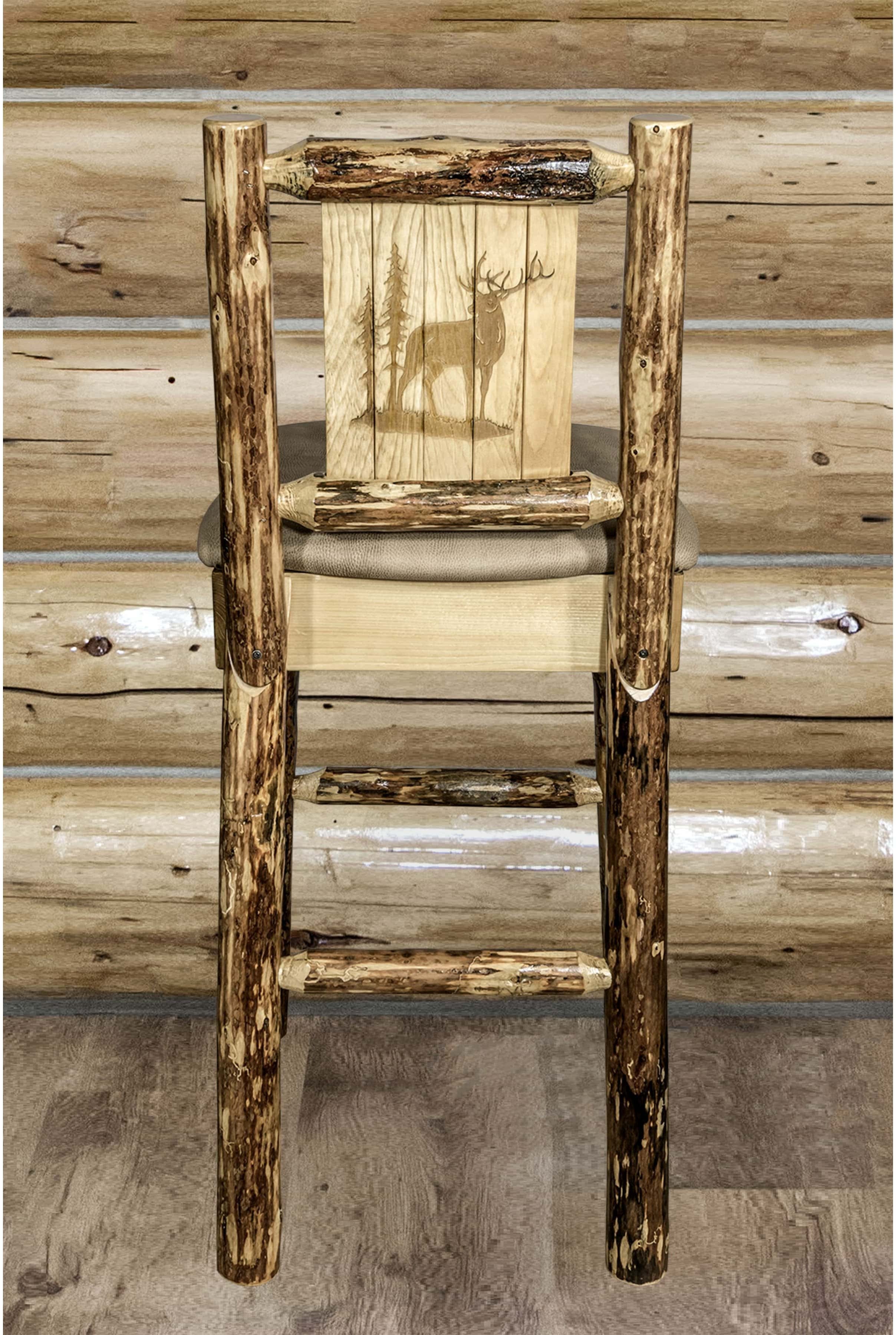 Montana Woodworks Glacier Country Collection Back Supported Barstool with Laser Engraved Design - Buckskin Upholstery-Rustic Furniture Marketplace