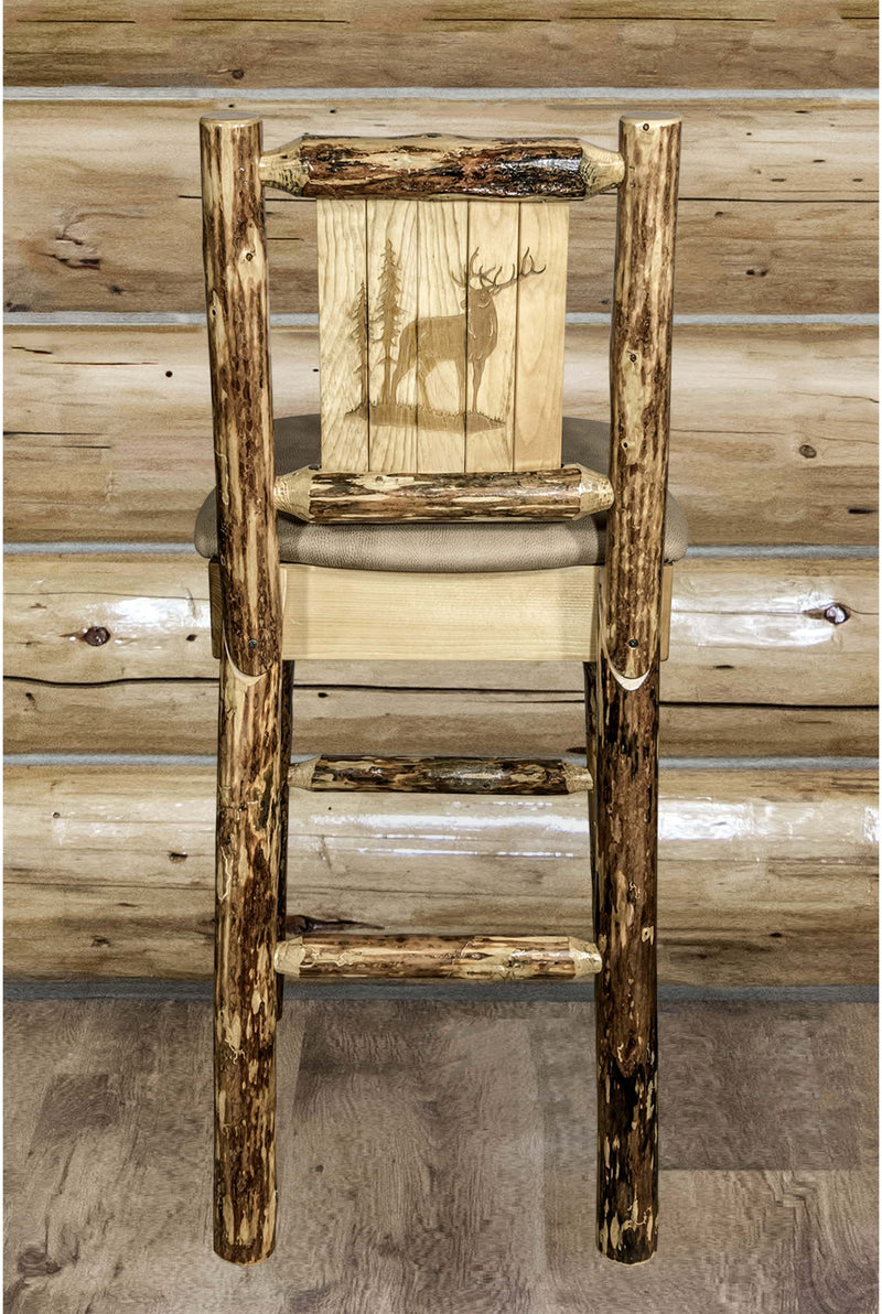 Montana Woodworks Glacier Country Collection Back Supported Barstool with Laser Engraved Design - Buckskin Upholstery-Rustic Furniture Marketplace