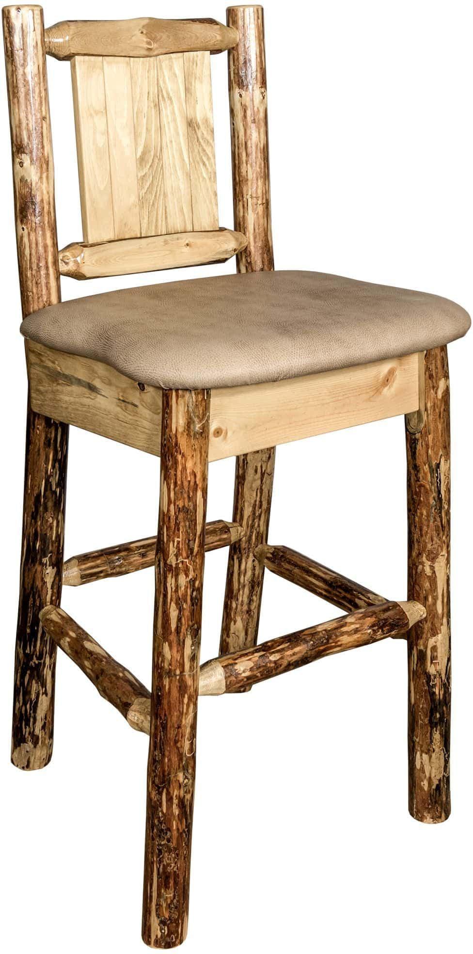 Montana Woodworks Glacier Country Collection Back Supported Barstool with Laser Engraved Design - Buckskin Upholstery-Rustic Furniture Marketplace