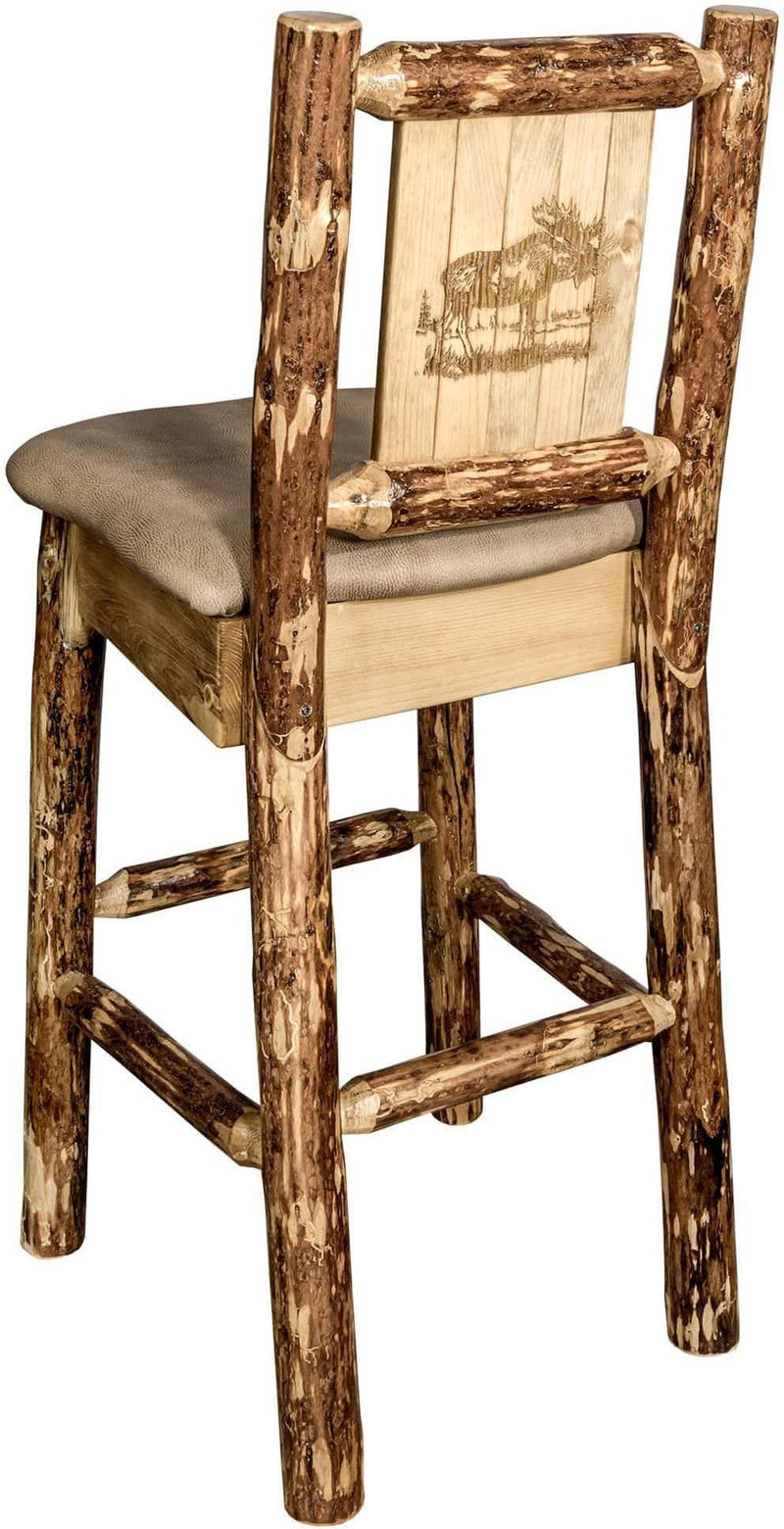 Montana Woodworks Glacier Country Collection Back Supported Barstool with Laser Engraved Design - Buckskin Upholstery-Rustic Furniture Marketplace