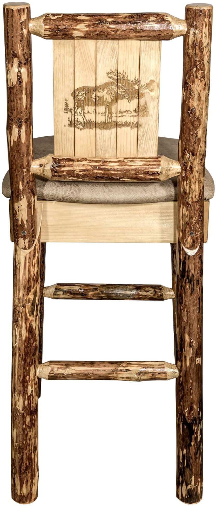 Montana Woodworks Glacier Country Collection Back Supported Barstool with Laser Engraved Design - Buckskin Upholstery-Rustic Furniture Marketplace