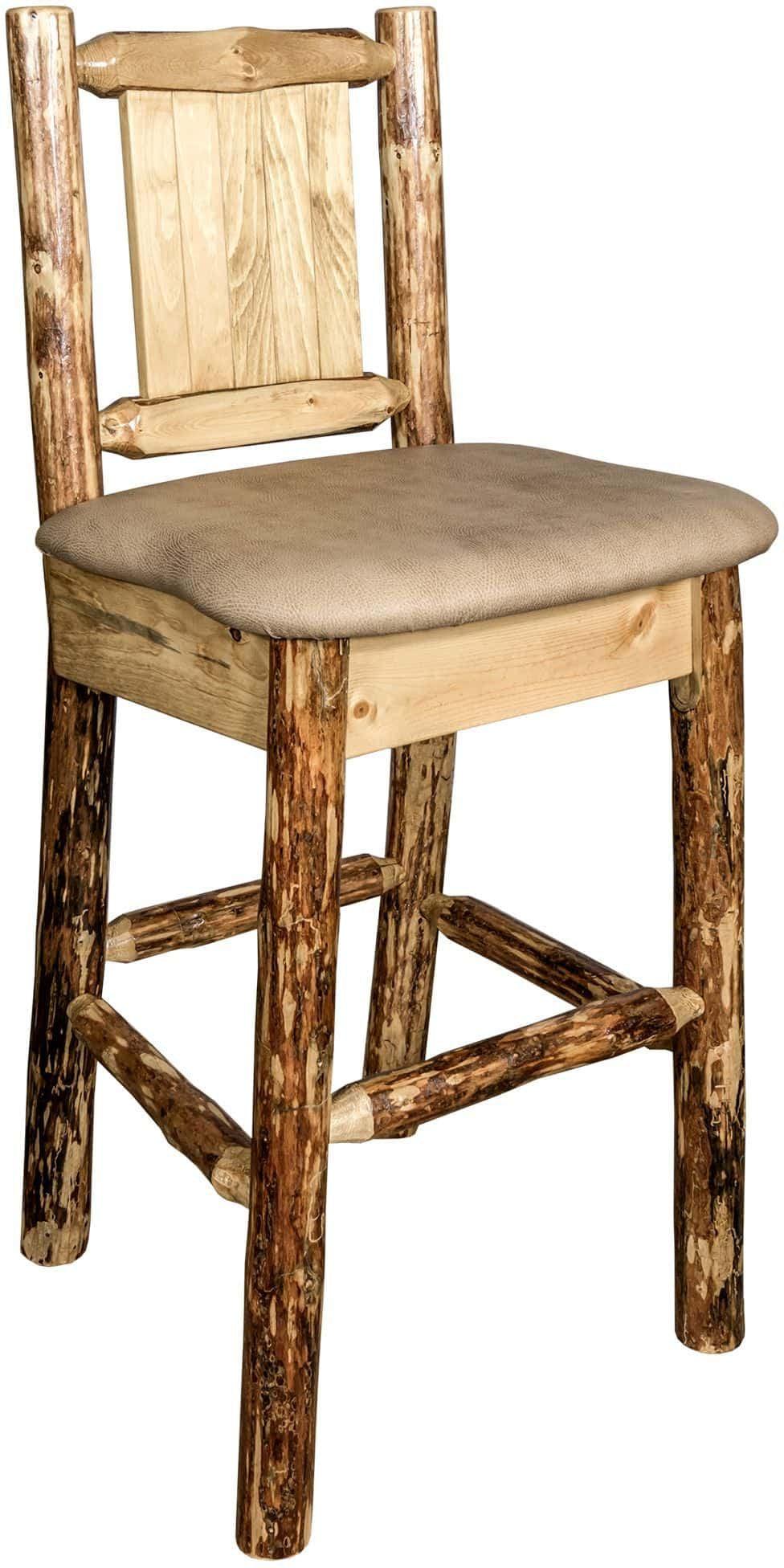 Montana Woodworks Glacier Country Collection Back Supported Barstool with Laser Engraved Design - Buckskin Upholstery-Rustic Furniture Marketplace