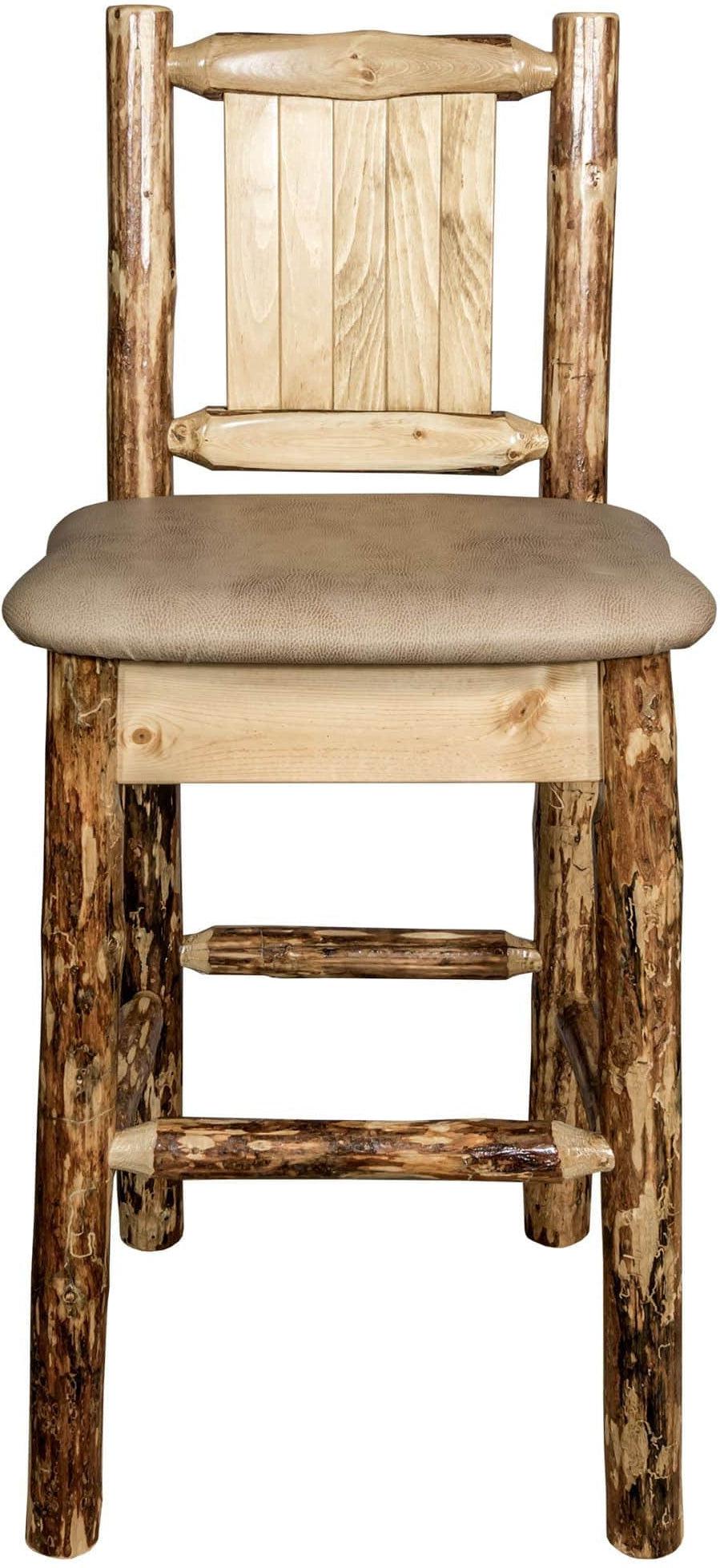 Montana Woodworks Glacier Country Collection Back Supported Barstool with Laser Engraved Design - Buckskin Upholstery-Rustic Furniture Marketplace