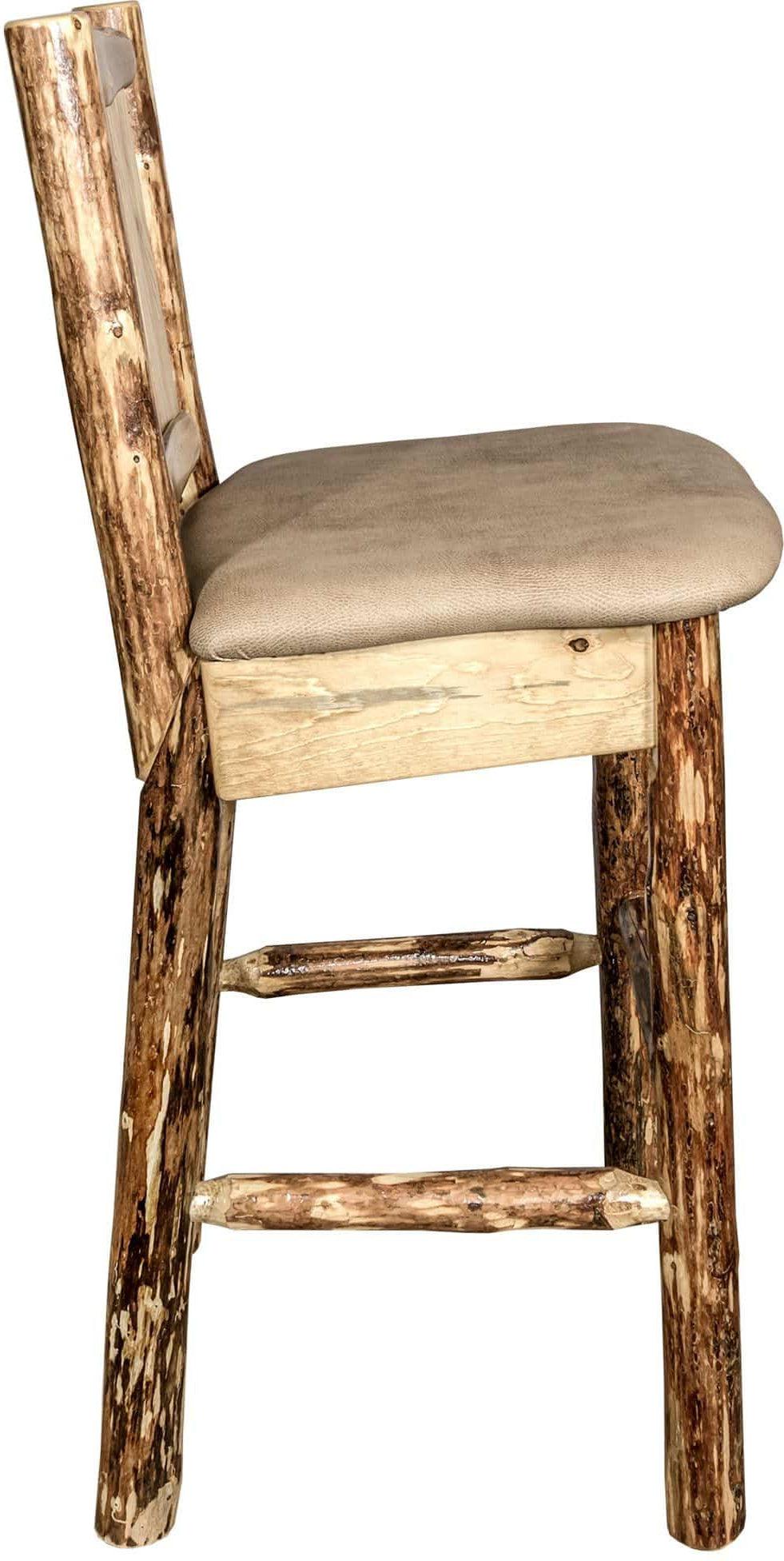 Montana Woodworks Glacier Country Collection Back Supported Barstool with Laser Engraved Design - Buckskin Upholstery-Rustic Furniture Marketplace