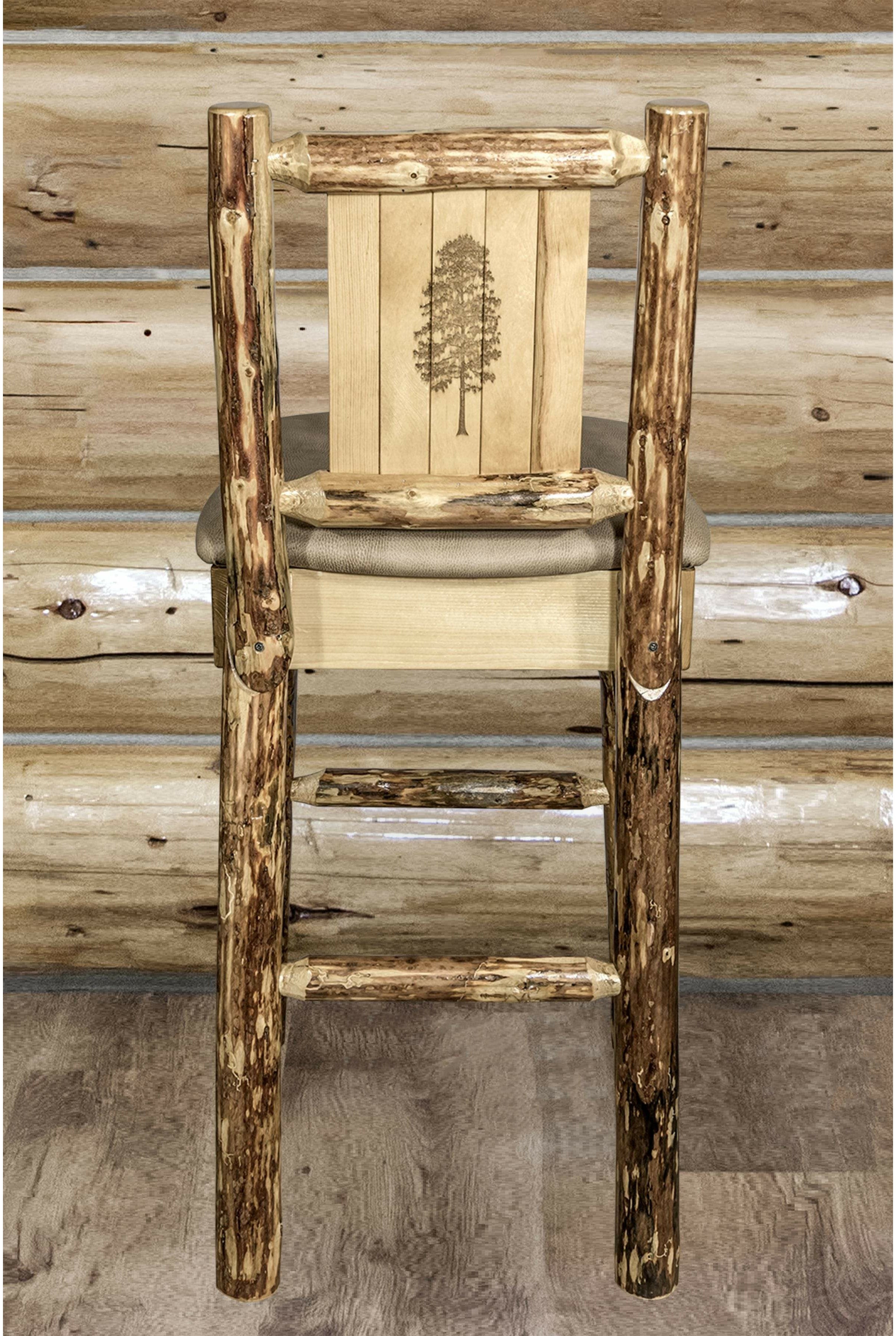 Montana Woodworks Glacier Country Collection Back Supported Barstool with Laser Engraved Design - Buckskin Upholstery-Rustic Furniture Marketplace