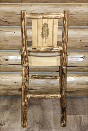 Montana Woodworks Glacier Country Collection Back Supported Barstool with Laser Engraved Design - Buckskin Upholstery-Rustic Furniture Marketplace