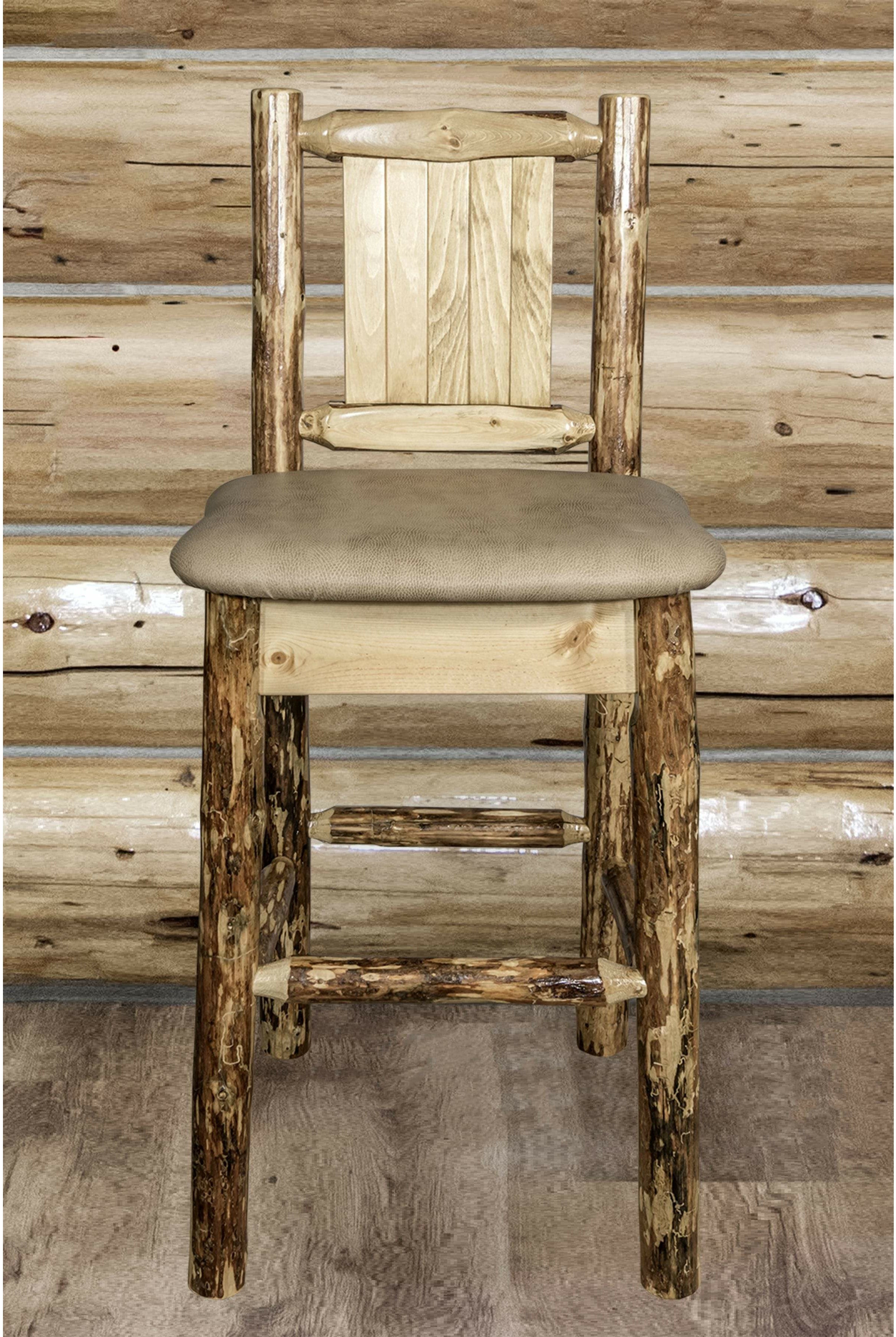 Montana Woodworks Glacier Country Collection Back Supported Barstool with Laser Engraved Design - Buckskin Upholstery-Rustic Furniture Marketplace