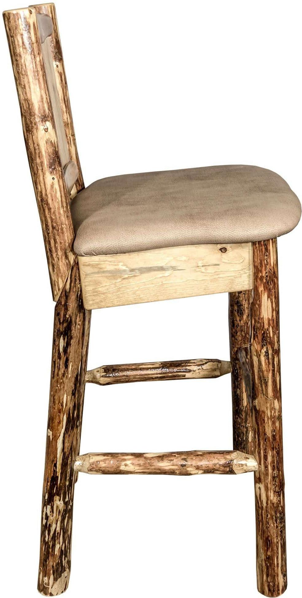 Montana Woodworks Glacier Country Collection Back Supported Barstool with Laser Engraved Design - Buckskin Upholstery-Rustic Furniture Marketplace