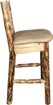 Montana Woodworks Glacier Country Collection Back Supported Barstool with Laser Engraved Design - Buckskin Upholstery-Rustic Furniture Marketplace