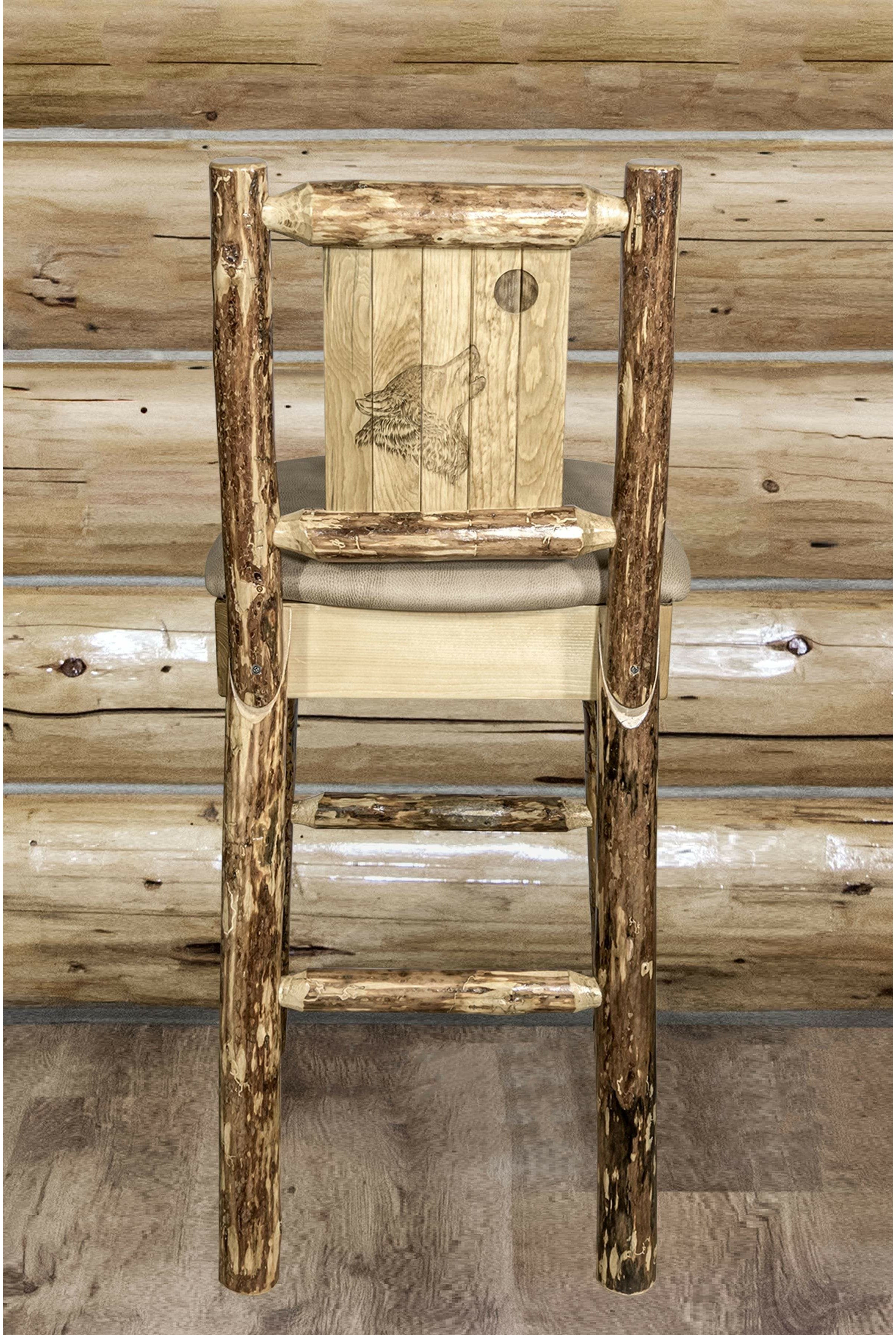 Montana Woodworks Glacier Country Collection Back Supported Barstool with Laser Engraved Design - Buckskin Upholstery-Rustic Furniture Marketplace