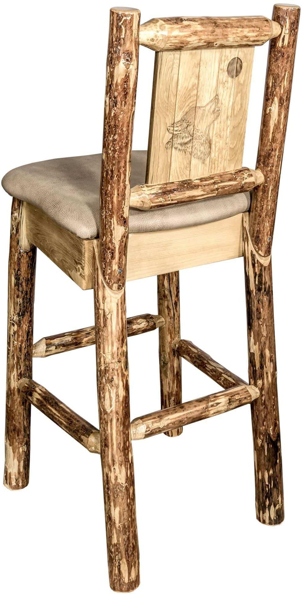 Montana Woodworks Glacier Country Collection Back Supported Barstool with Laser Engraved Design - Buckskin Upholstery-Rustic Furniture Marketplace