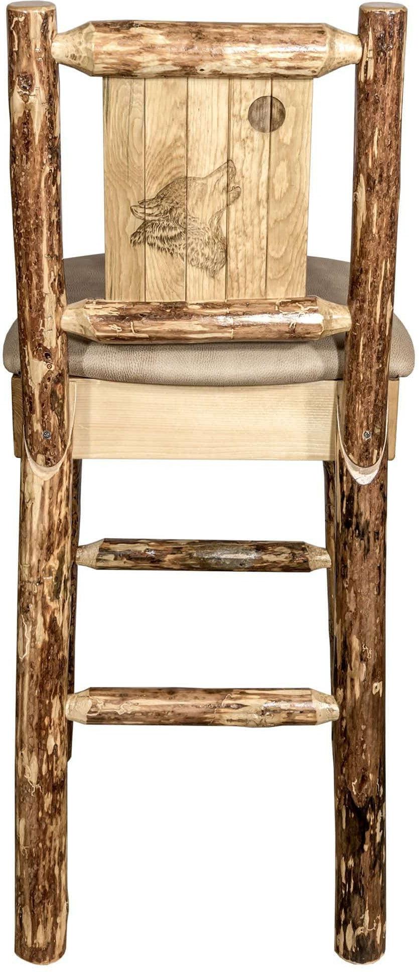 Montana Woodworks Glacier Country Collection Back Supported Barstool with Laser Engraved Design - Buckskin Upholstery-Rustic Furniture Marketplace