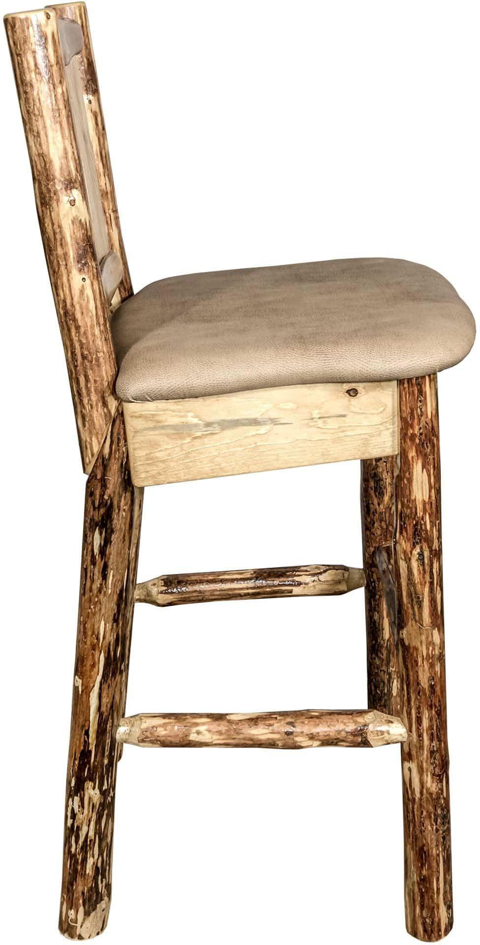 Montana Woodworks Glacier Country Collection Back Supported Barstool with Laser Engraved Design - Buckskin Upholstery-Rustic Furniture Marketplace