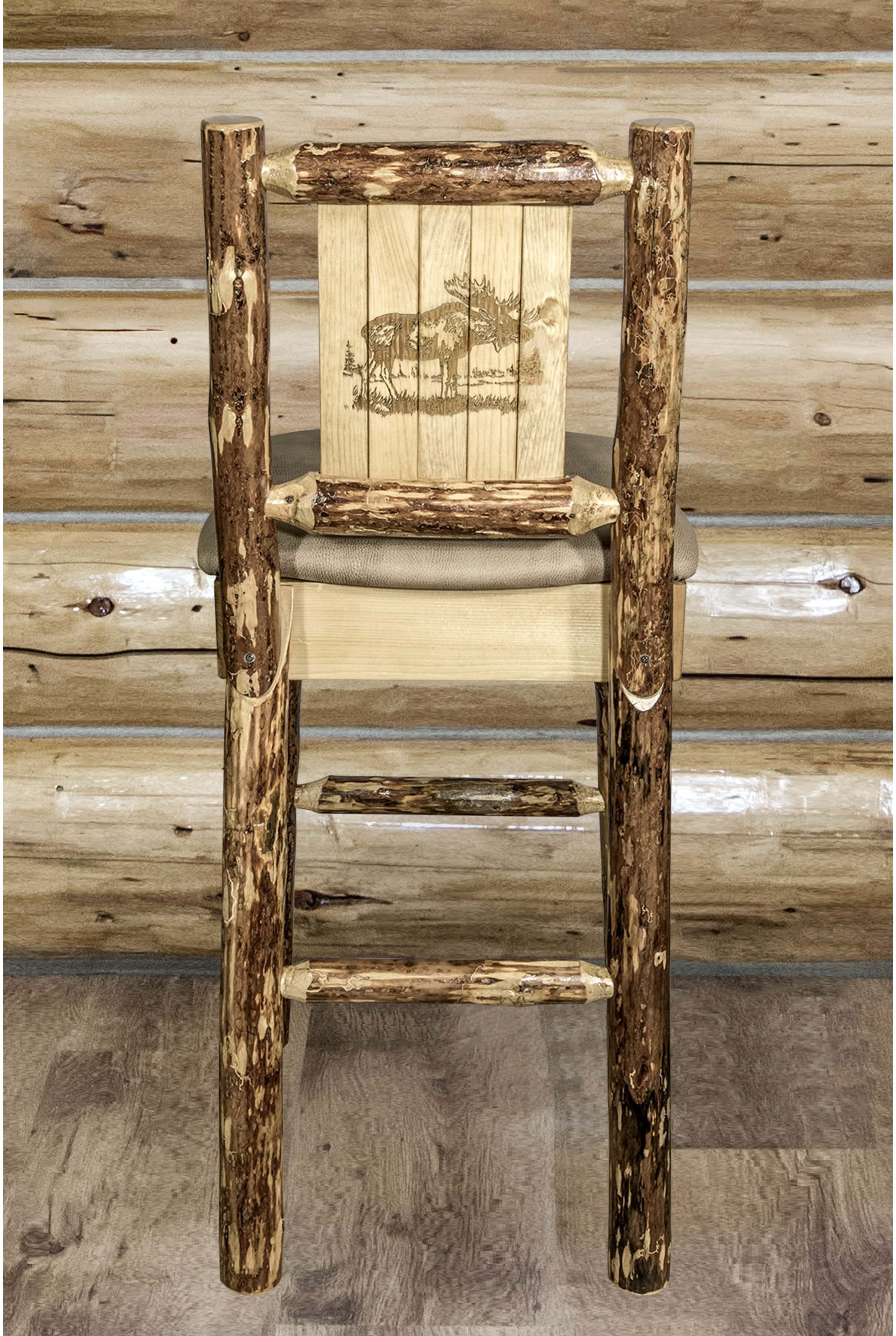 Montana Woodworks Glacier Country Collection Back Supported Barstool with Laser Engraved Design - Buckskin Upholstery-Rustic Furniture Marketplace